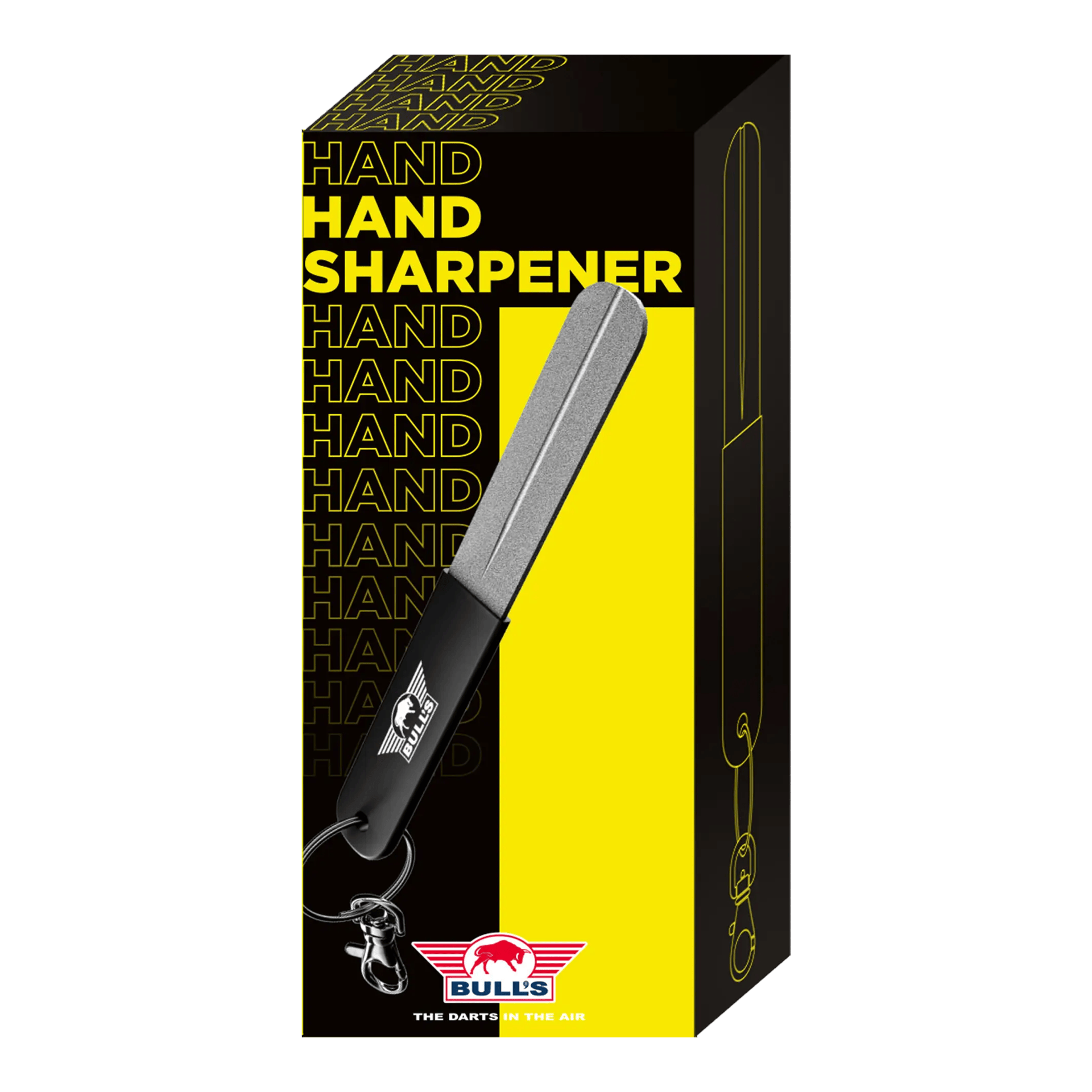 Bulls NL Hand Sharpener Sharpening Stone Hier sieht man den Bulls NL Hand Sharpener Schleifstein, geeignet zum Nachschärfen von Darts. Das Produkt wird aus einer weiteren Ansicht präsentiert.