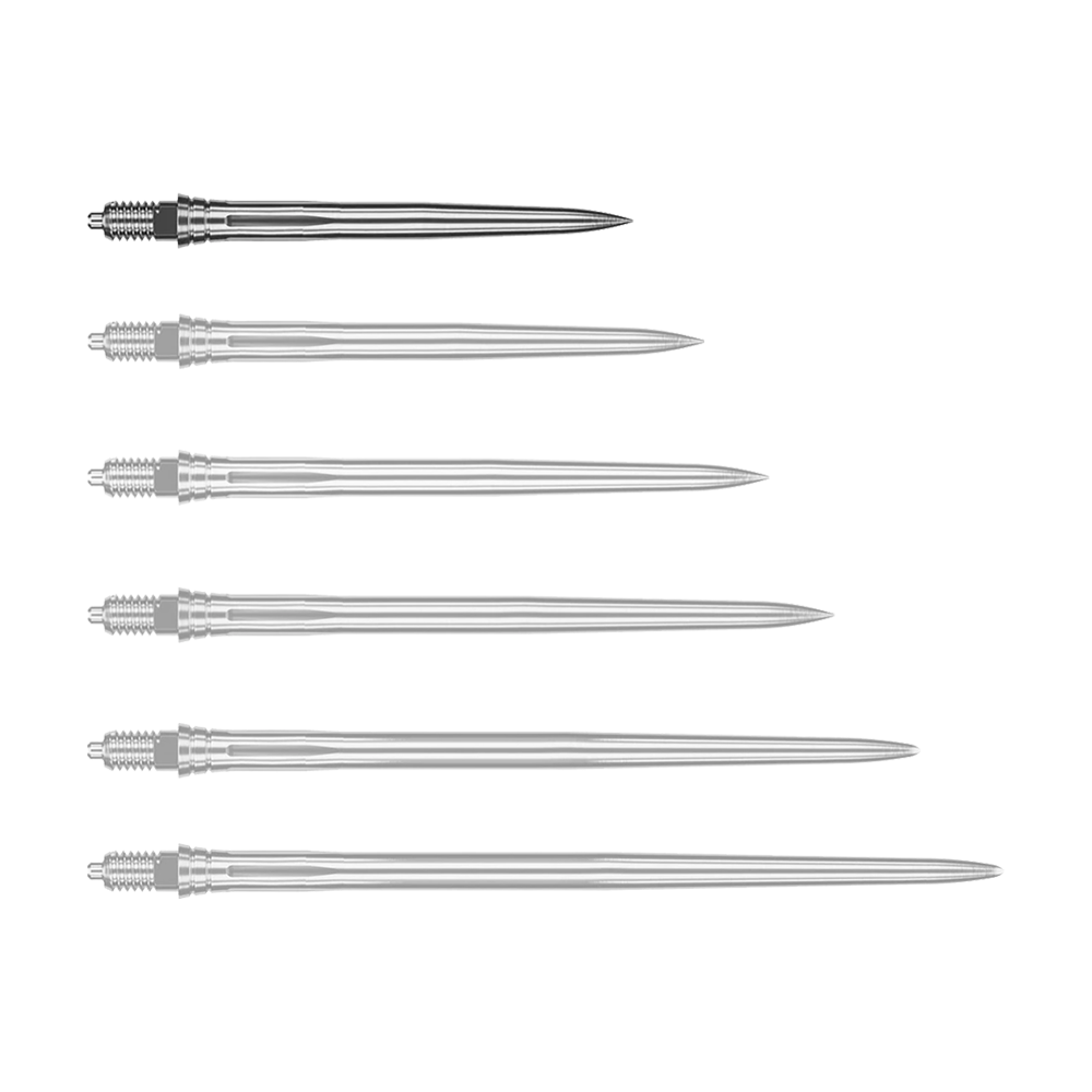 Abgebildet wird eine weitere glatte silberne Dartspitze, vermutlich in einer anderen Perspektive. Die Spitze scheint aus Metall zu bestehen.