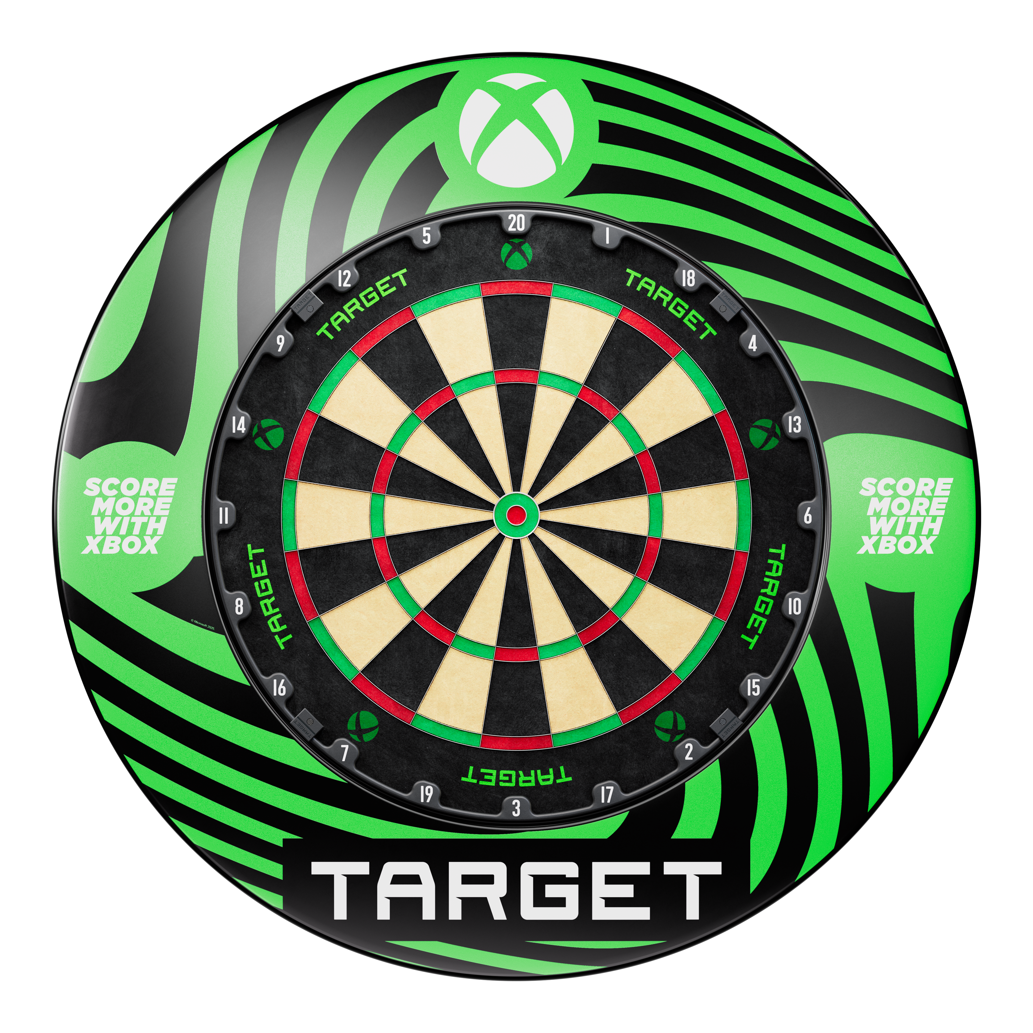 Das Foto zeigt das Target Xbox Dartboard Surround Bundle. Das Bundle eignet sich zur Umrandung und zum Schutz Ihrer Dartscheibe.