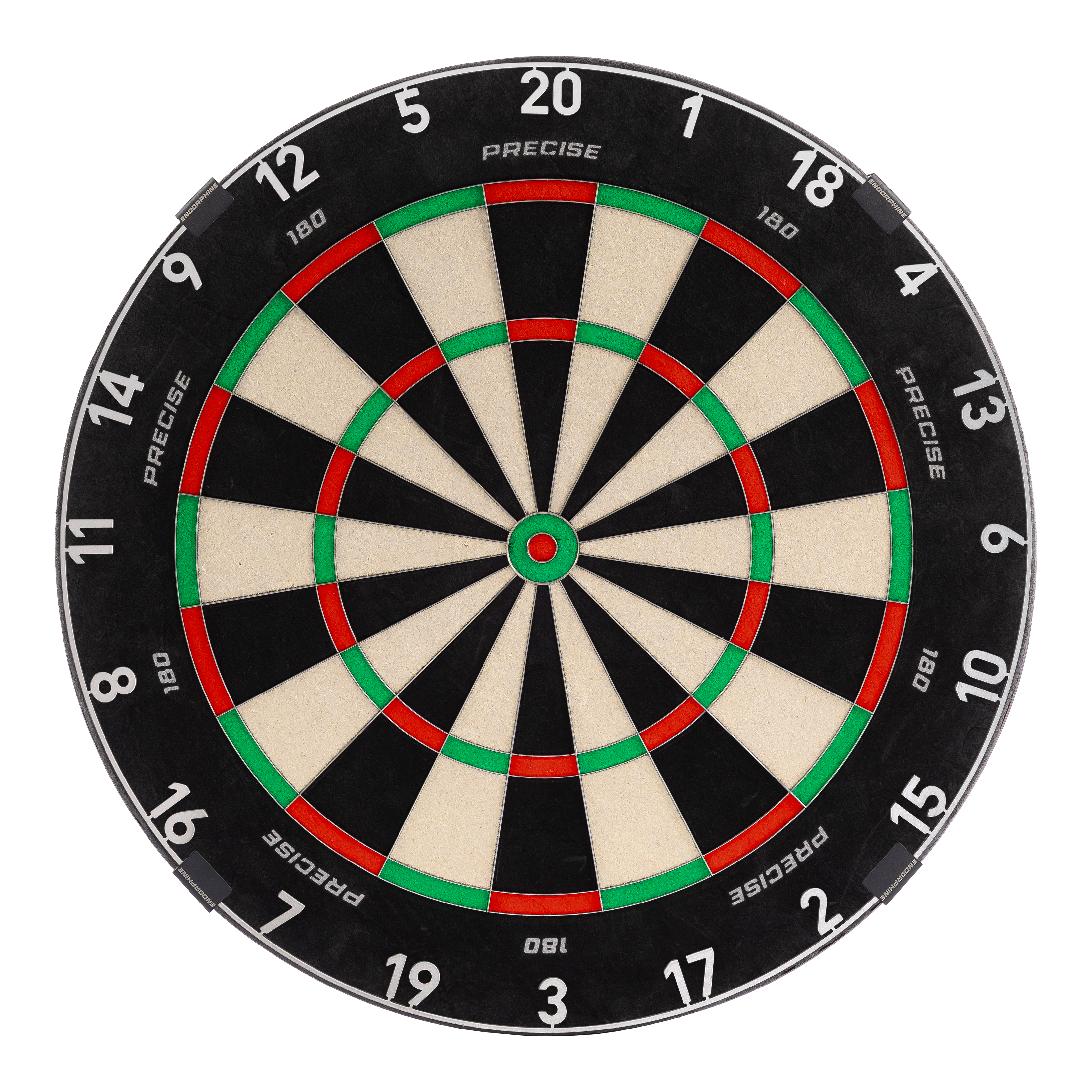 Precise 180 Endorphine Steel Dartboard with Numbered Ring - Gunmetal Das Bild zeigt das Precise 180 Endorphine Steeldartboard mit Nummernring in Gunmetal. Es handelt sich um eine moderne Dartscheibe für Präzisionswürfe.