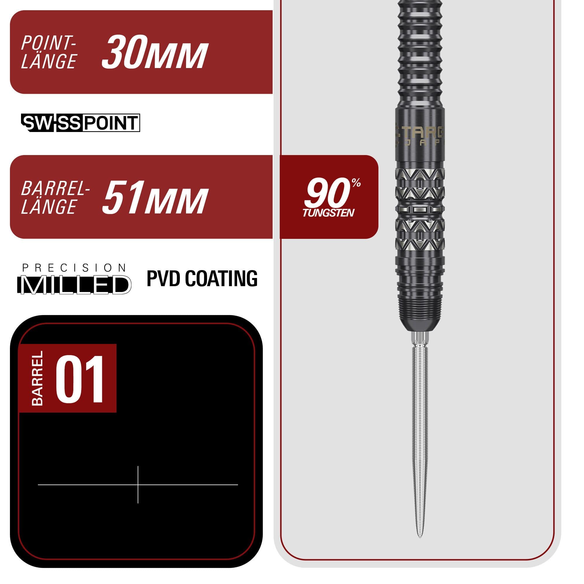 Target Japan Black Marque Creed Swiss Point Steel Darts - 23g Target Japan Black Marque Creed Swiss Point Steeldarts - 23g werden präsentiert. Die Darts sind elegant und modern im Design.