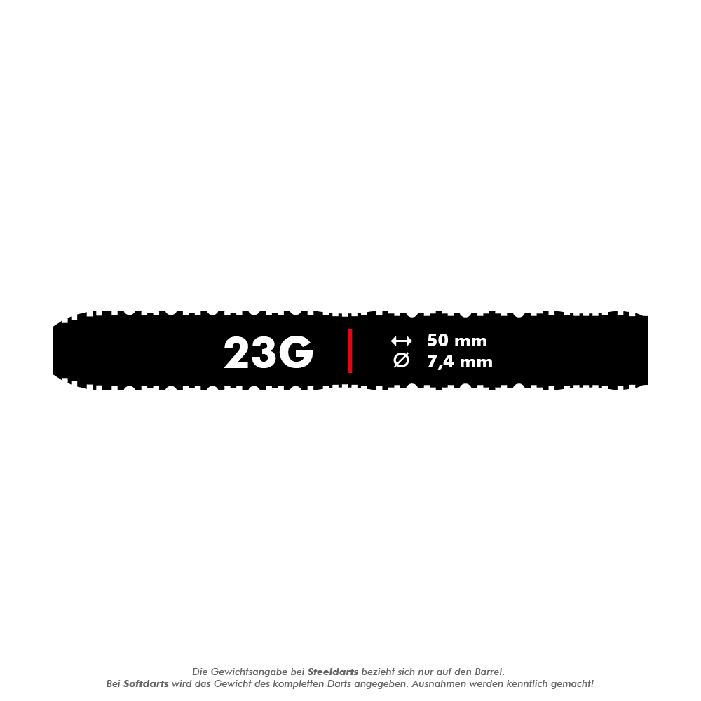 Shot ZEN Straight Turbo Point Steel Darts - 23g Abgebildet sind die Shot ZEN Straight Turbo Point Steeldarts mit einem Gewicht von 23g. Diese Darts sind für präzises Spielen konzipiert.