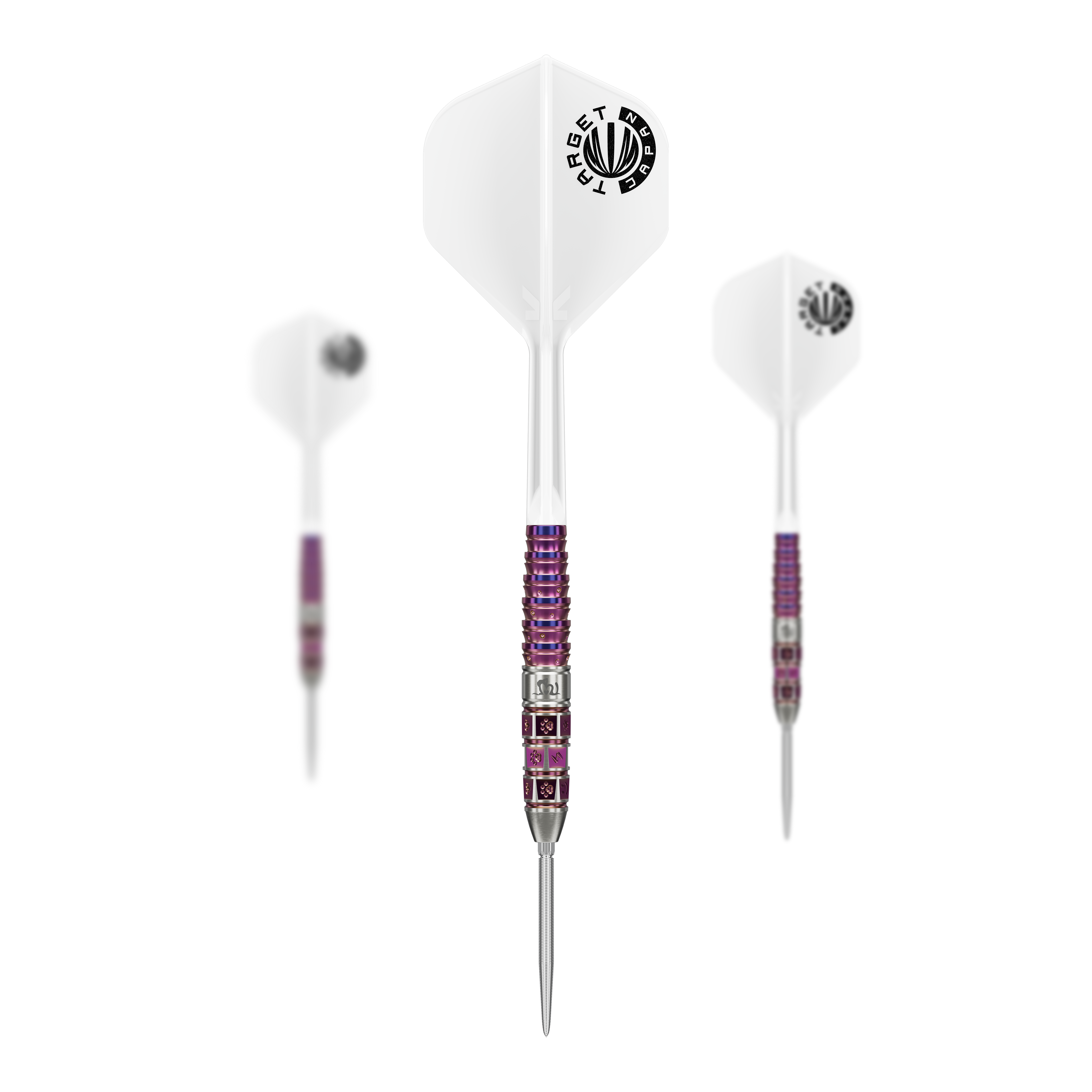 Target Japan Prime Series Mayo GEN8 Swiss Point Steel Darts Abgebildet ist das Target Japan Prime Series Mayo GEN8 Swiss Point Steeldarts Set. Die Anordnung der Darts ist deutlich.