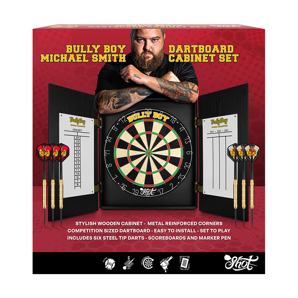 Shot Michael Smith Dartboard Cabinet Set