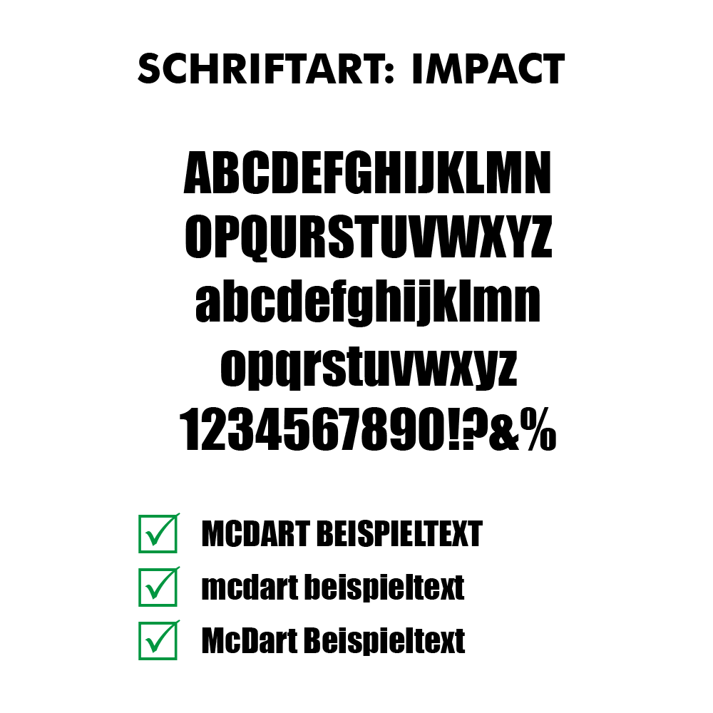 Flightdruck_Schriftart_ImpacteB49jMFyxb4cC 10 Satz Bedruckte Flights 2-Seitig - Wunschtext - MD150 Kite. Die Flights sind zusammen angeordnet.