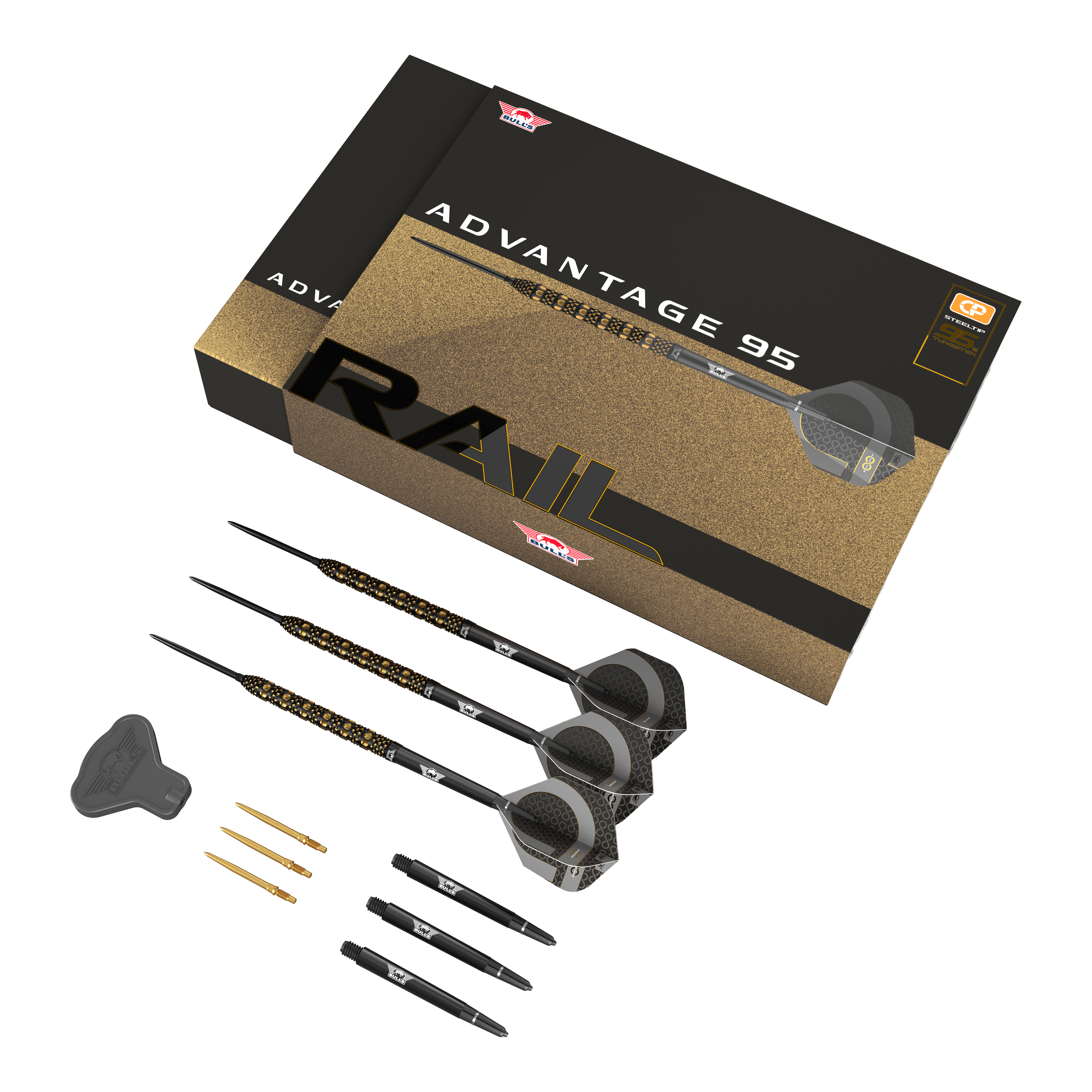 Bulls NL Advantage 95 Rail Convertible Point Steel Darts Abgebildet ist das Bulls NL Advantage 95 Rail Convertible Point Steeldarts Set. Die Darts sind schlank gehalten.