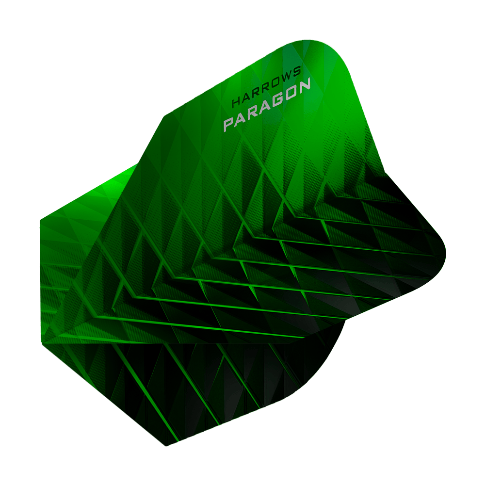 HR7600_Harrows_Paragon_Green_No2_Standard_Flights_3 Harrows Paragon No2 Standard Flights mit modernen Akzenten. Die Flights legen eine kompakte Form an.