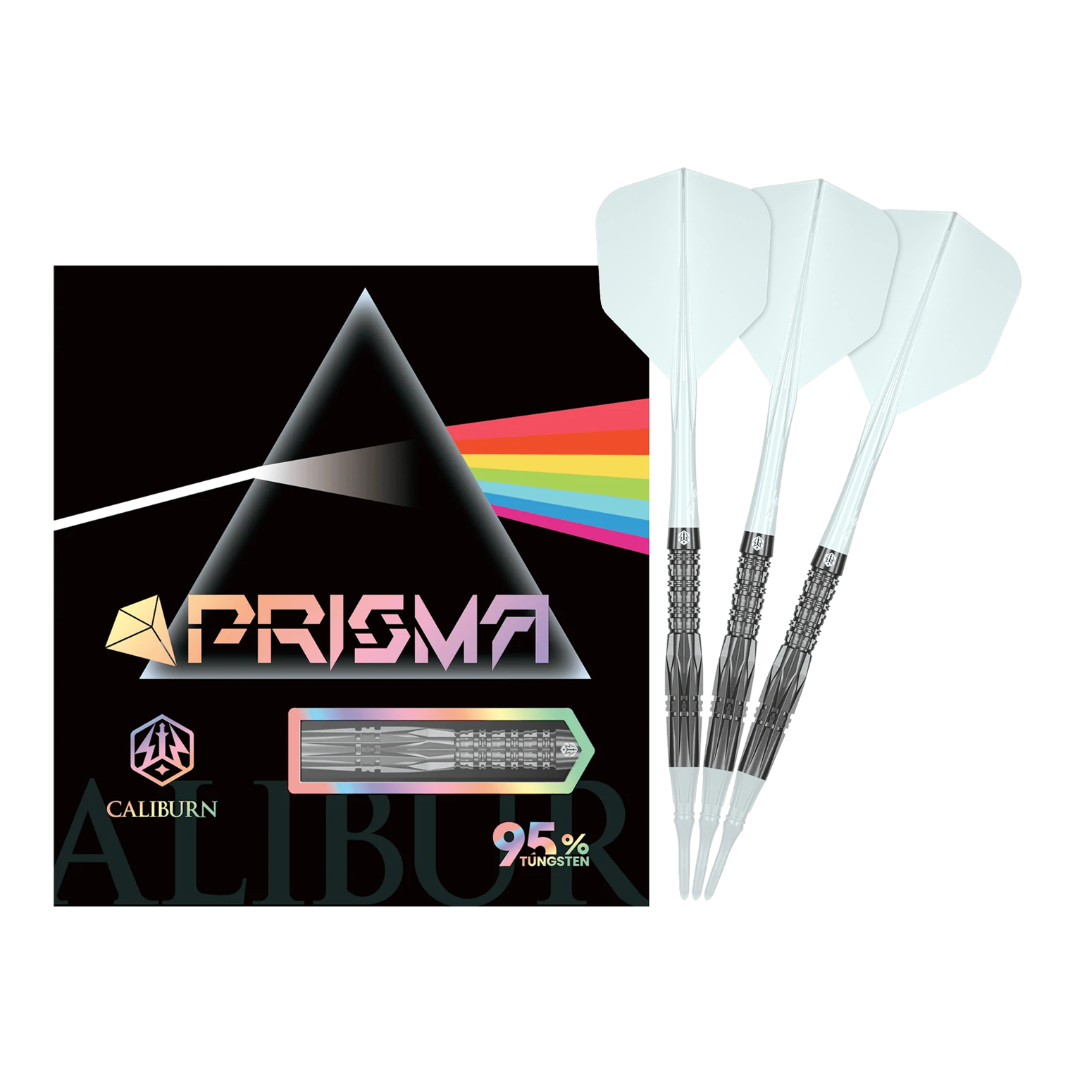 Das Bild zeigt den vollständigen Caliburn Prisma P1 Softdart mit 19g. Dieses Produkt eignet sich ideal für Softdartspieler.