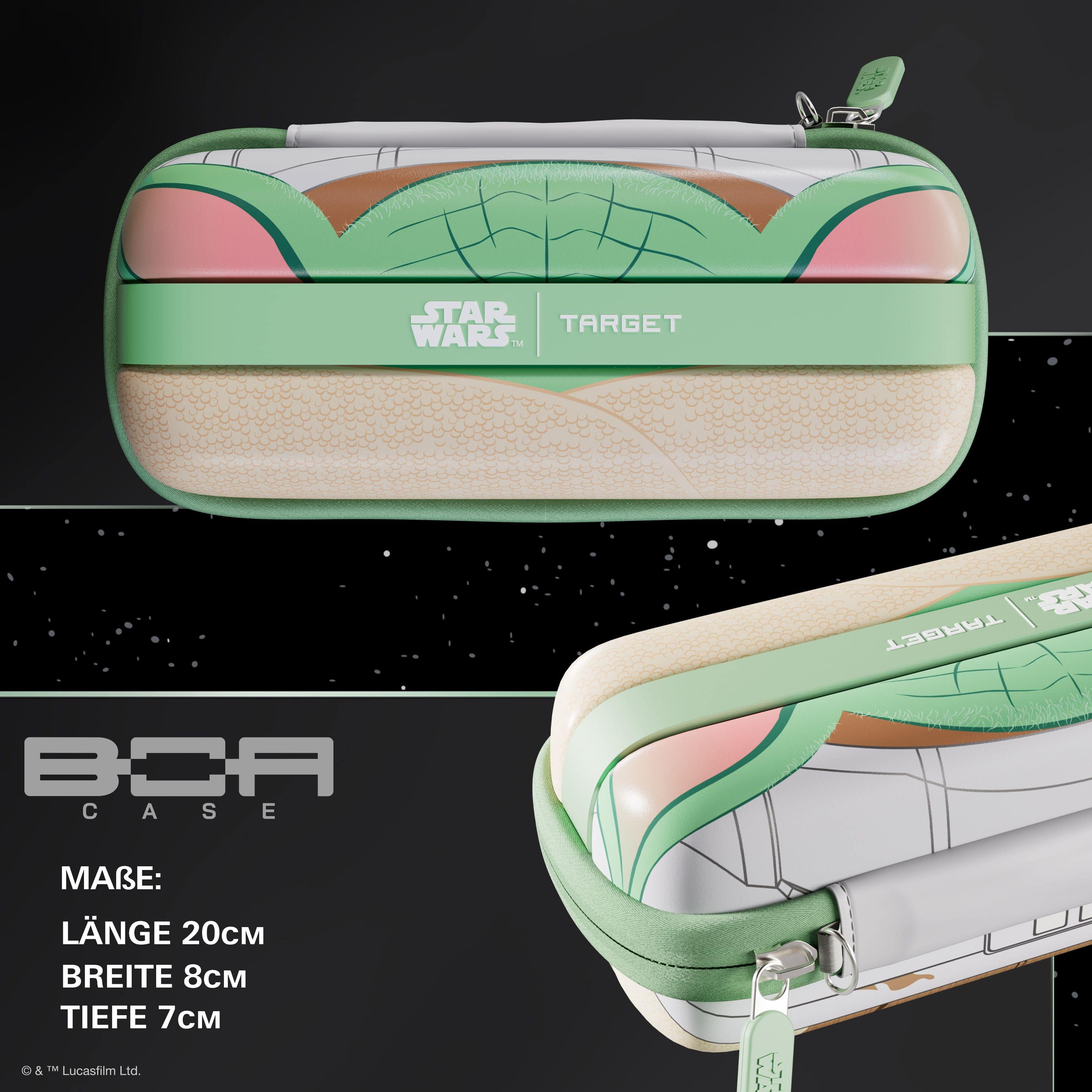 Target Star Wars Boa Dartcase - Grogu Dies ist das Target Star Wars Boa Dartcase - Grogu mit einem einzigartigen Star Wars Motiv. Die Tasche schützt Darts und Zubehör auf stilvolle Weise.