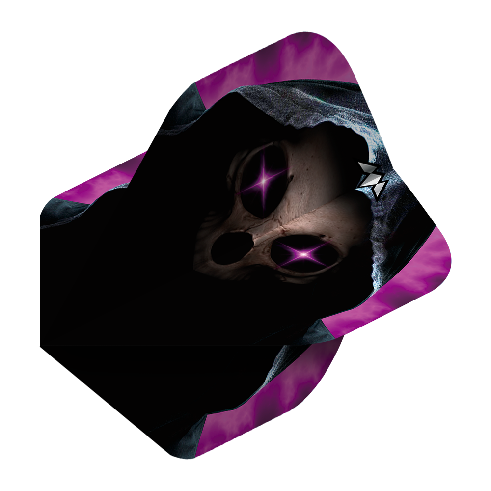 Mission Solo Phantom No2 Standard Flights Das Bild zeigt das Produkt "Mission Solo Phantom No2 Standard Flights". Auf der Flight ist ein düsteres, maskenartiges Gesicht mit leuchtenden, lilafarbenen Augen und violetter Umrandung abgebildet.