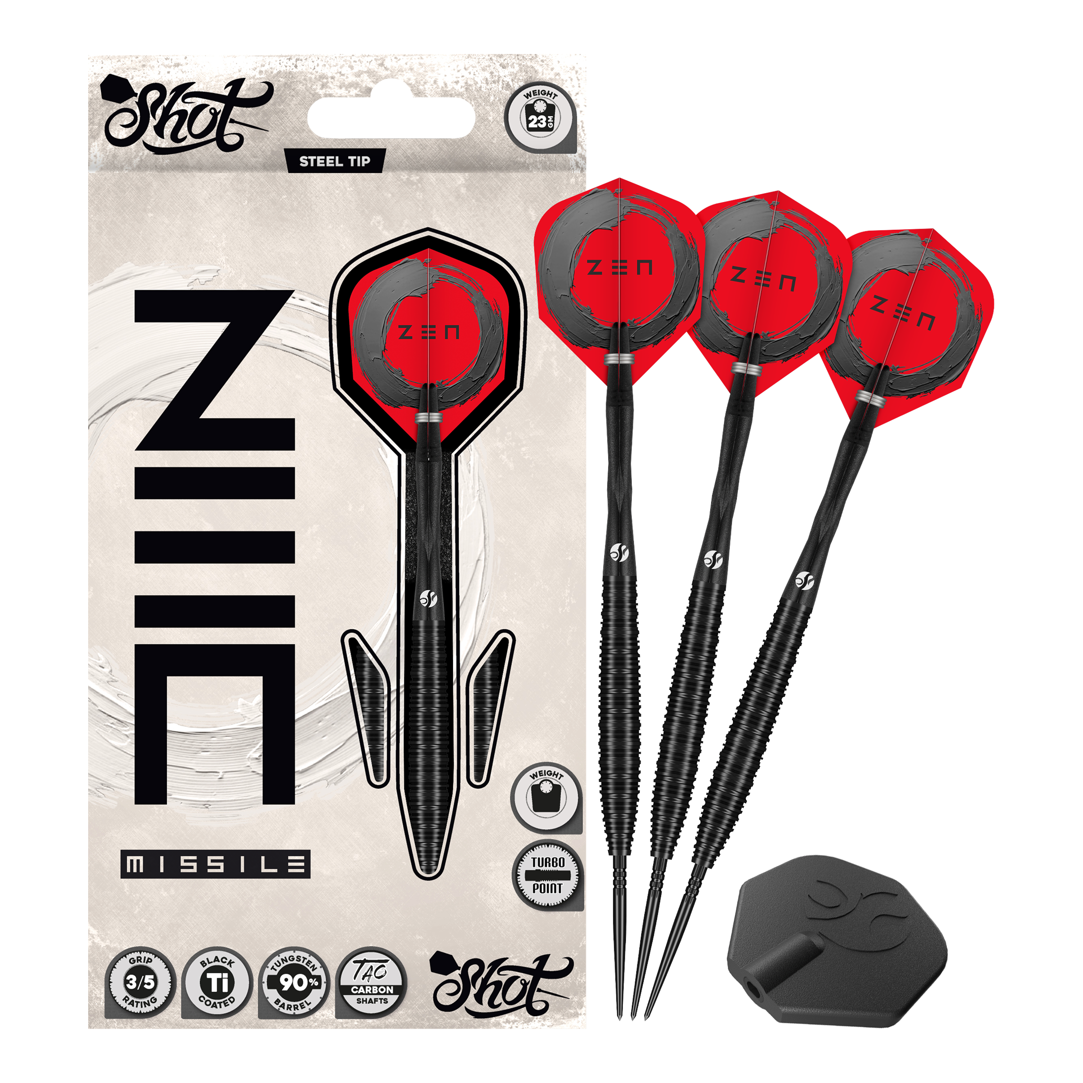 Shot ZEN Missile Turbo Point Steeldarts - 23g Dieses Bild zeigt Shot ZEN Missile Turbo Point Steeldarts - 23g als Gesamtansicht. Sie sind geeignet für das professionelle Dartspiel.