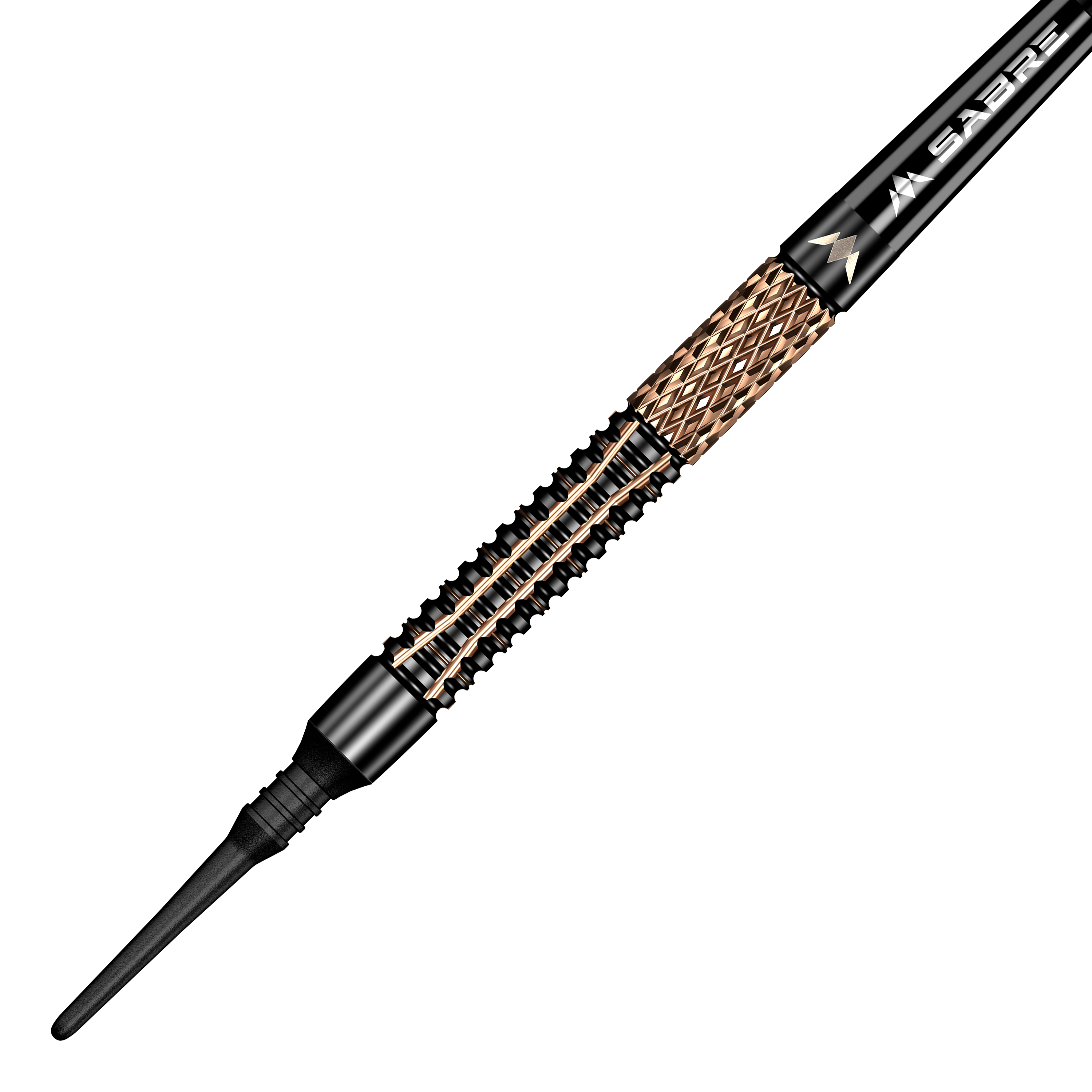Mission Horus Softdarts - 19g Das Bild zeigt einen Mission Horus Softdart mit einem Gewicht von 19 Gramm. Der Dart hat ein elegantes Design mit goldfarbenen und schwarzen Elementen.