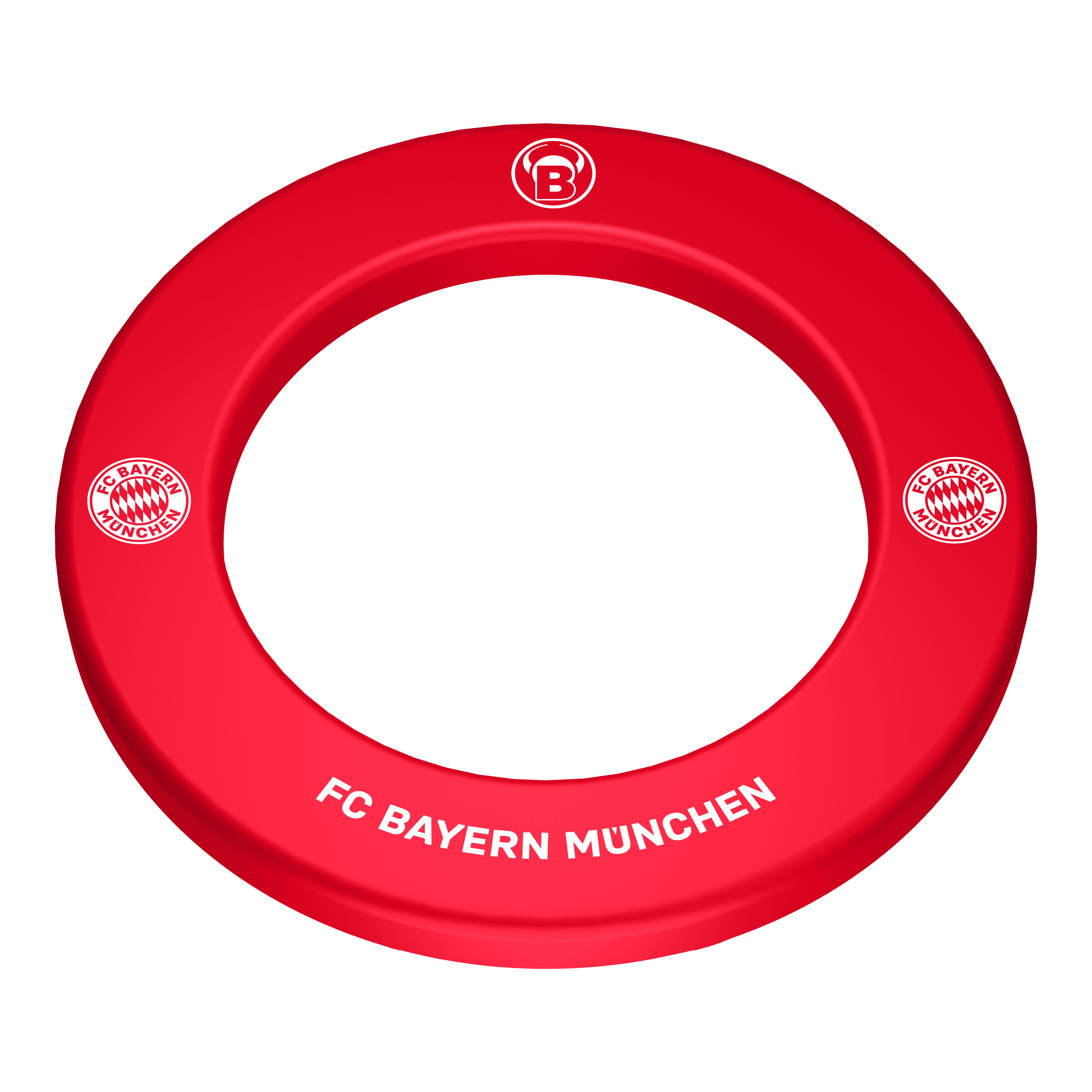 Bulls FC Bayern Munich Premium Dartboard Surround Das Bild zeigt das Bulls FC Bayern München Premium Dartboard Surround. Es handelt sich um eine hochwertige Umrandung für ein Dartboard im Design des FC Bayern München.