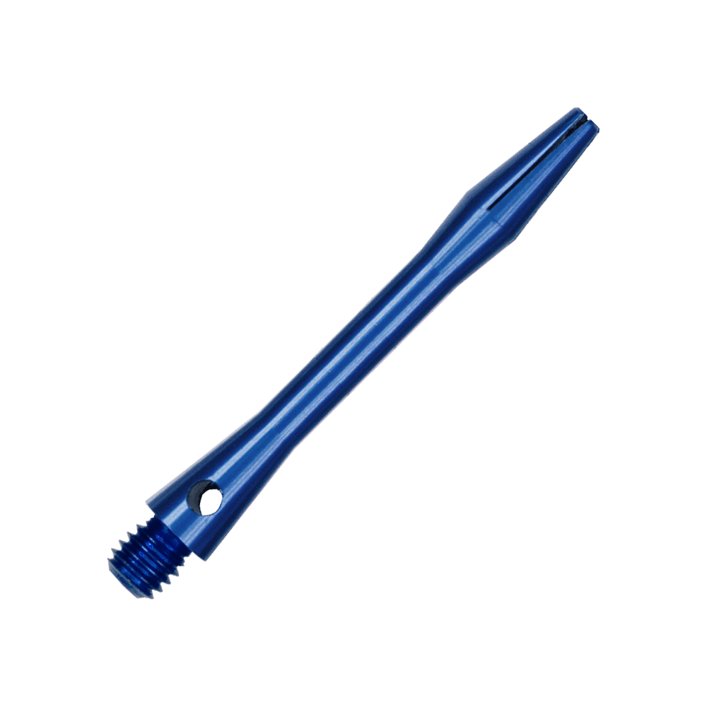 Aluminum Shafts - Blue Ein einzelner blauer Aluminiumschaft ist im Bild zu erkennen. Er ist passend für handelsübliche Dartpfeile.