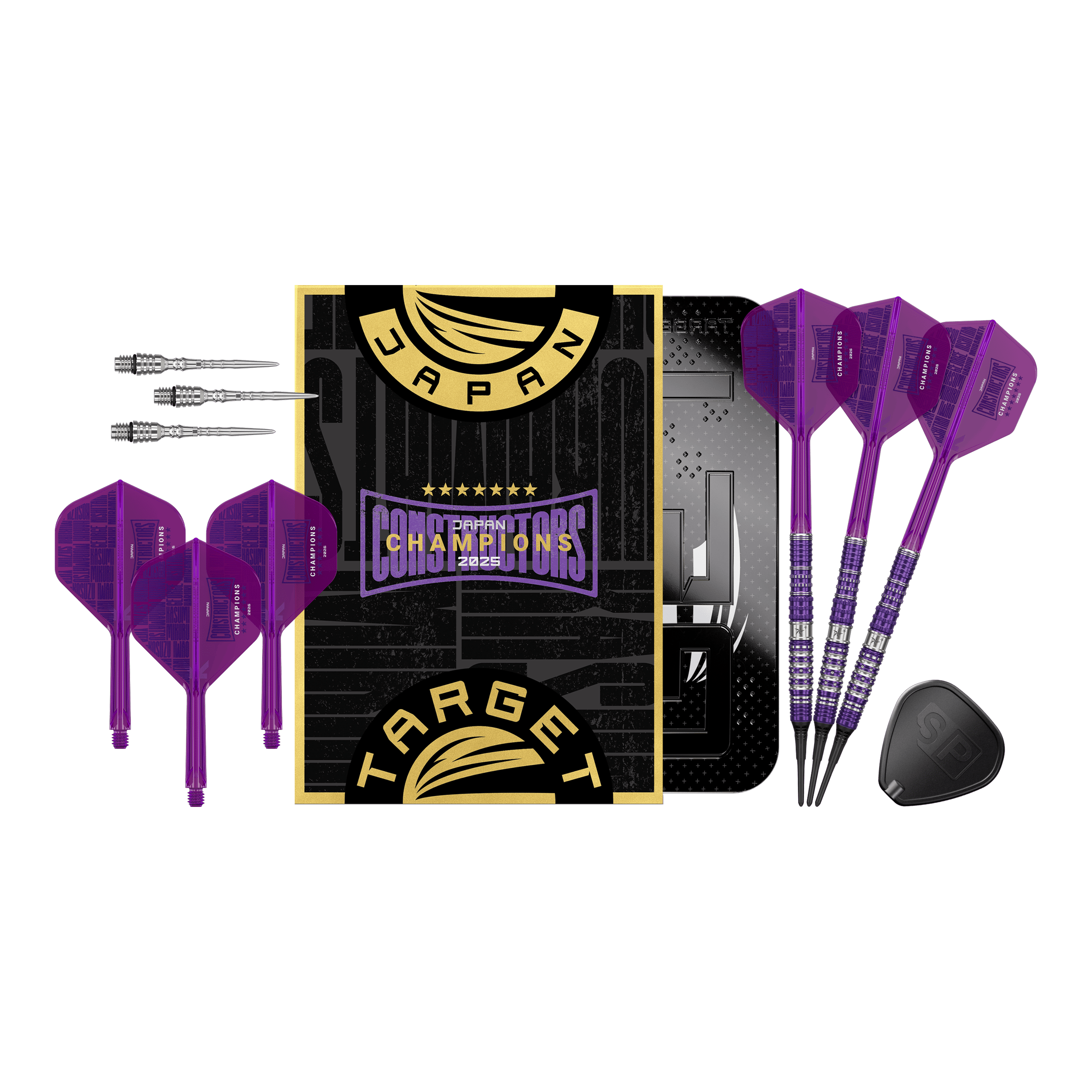 Target Japan Sirius GEN4 Constructors Champions Limited Darts, 21g Version. Das Produktfoto zeigt das gesamte Dart-Set.