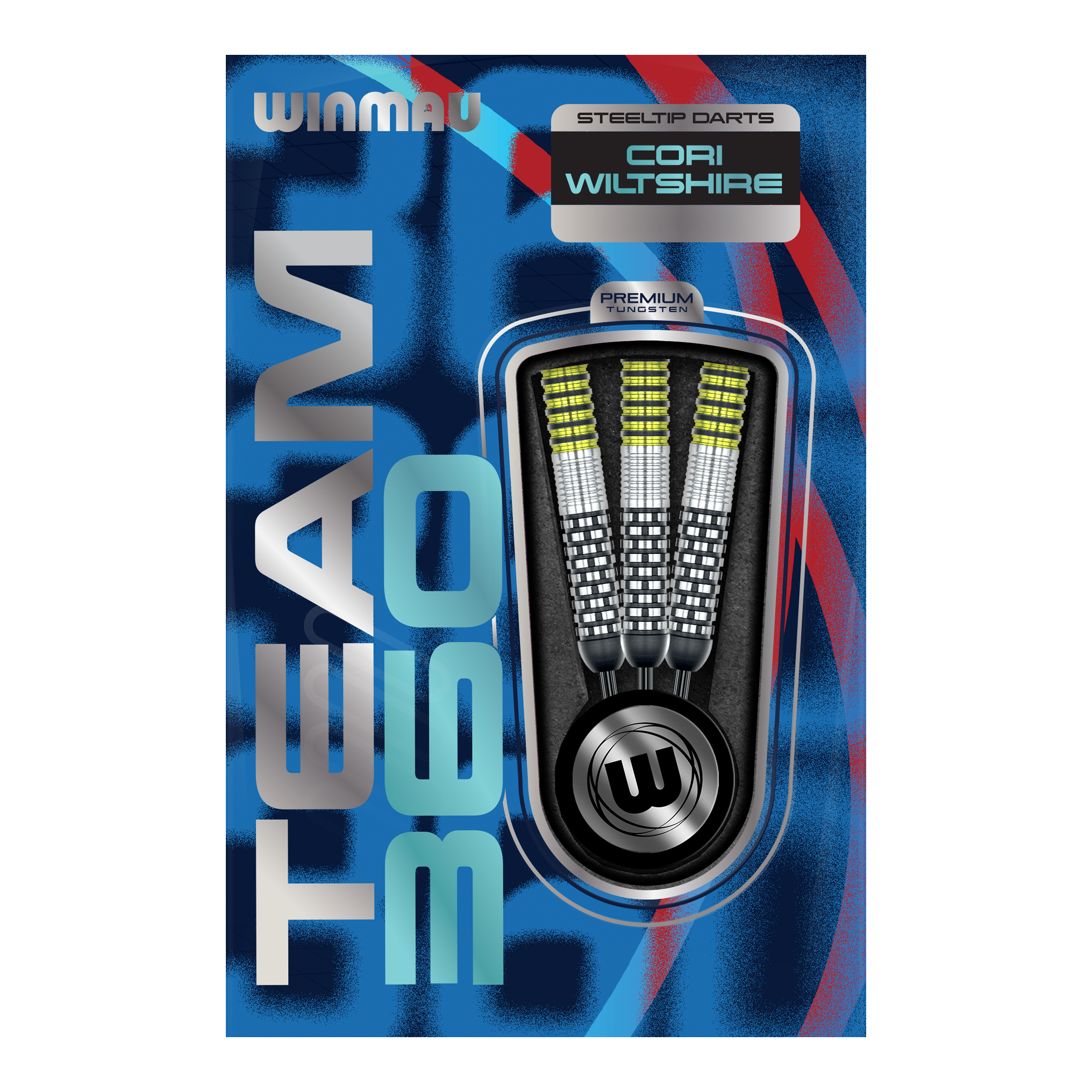 Winmau Team 360 Cori Wiltshire Steel Darts - 24g Gezeigt werden die Winmau Team 360 Cori Wiltshire Steeldarts, 24g schwer. Die Darts bieten hervorragende Kontrolle und Präzision beim Spielen.