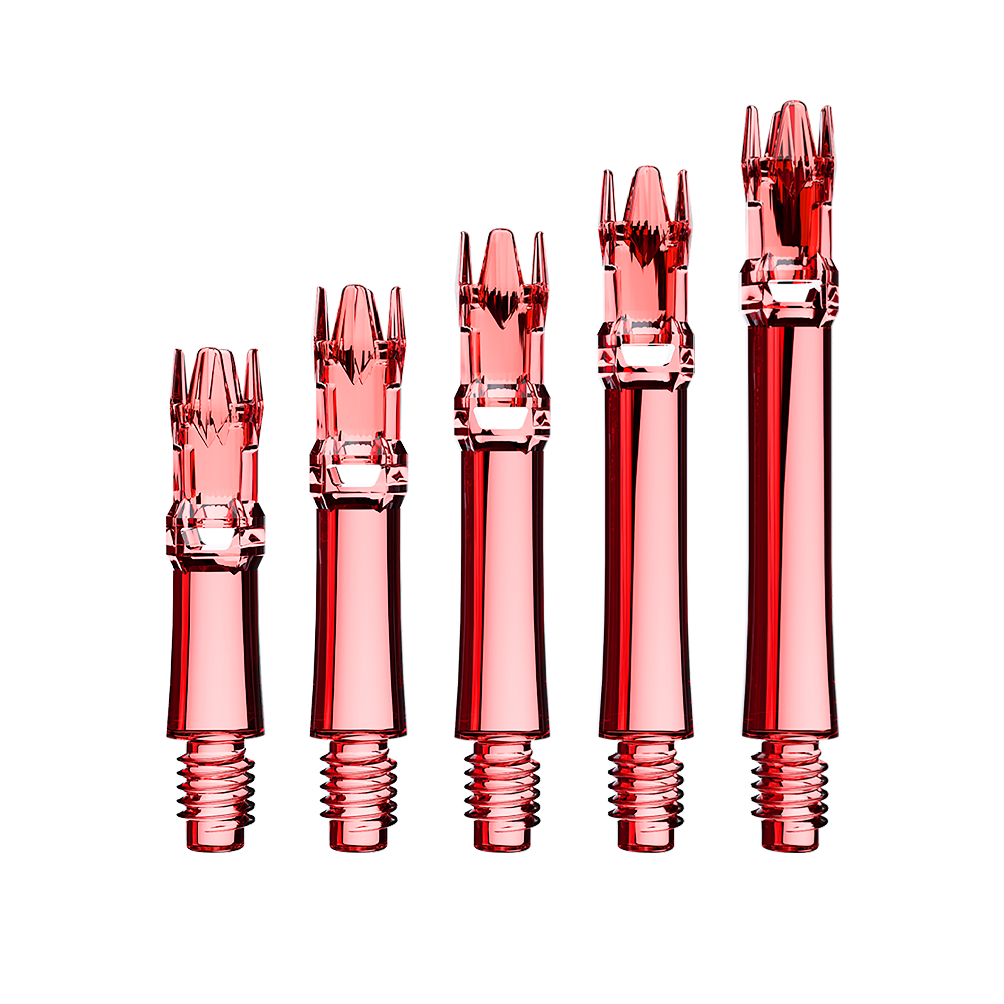 Hier sieht man die L-Style L-System Ersatzshafts in der Farbe Clear Red. Es handelt sich um rote Ersatzschäfte für Dartpfeile.
