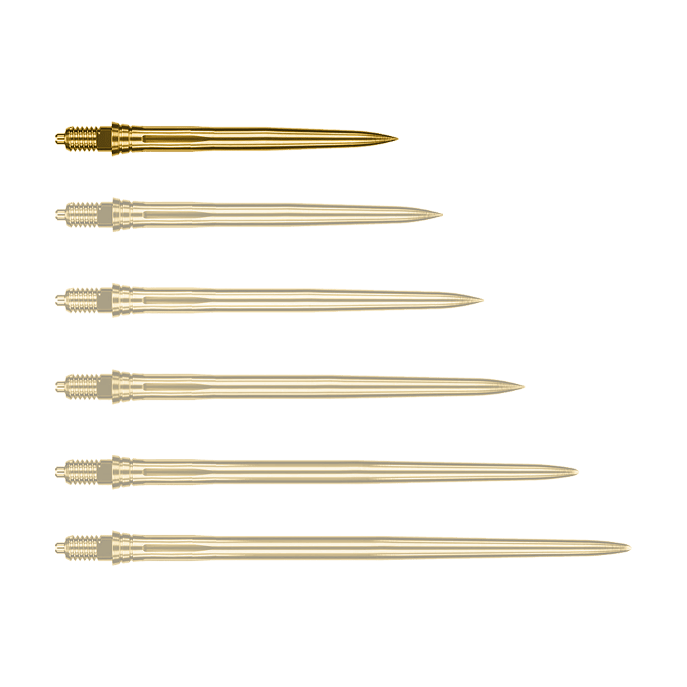 Caliburn EZ-EVO dart tips - Smooth - Gold Auf dem Bild ist eine einzelne goldene Dartspitze zu sehen, vermutlich 28mm lang. Es handelt sich um eine Caliburn EZ-EVO Dartspitze der Variante Smooth.