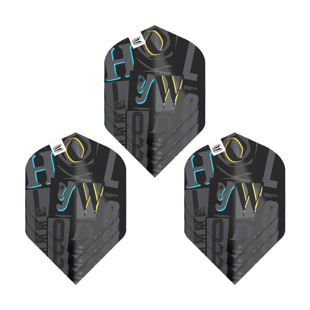 Target Pro Ultra Chris Dobey No2 Standard Flights - 3 Sets Das Bild zeigt drei Sets der "Target Pro Ultra Chris Dobey No2 Standard Flights". Die Flights sind schwarz mit farbigen Akzenten und modernen Schriftzügen gestaltet.