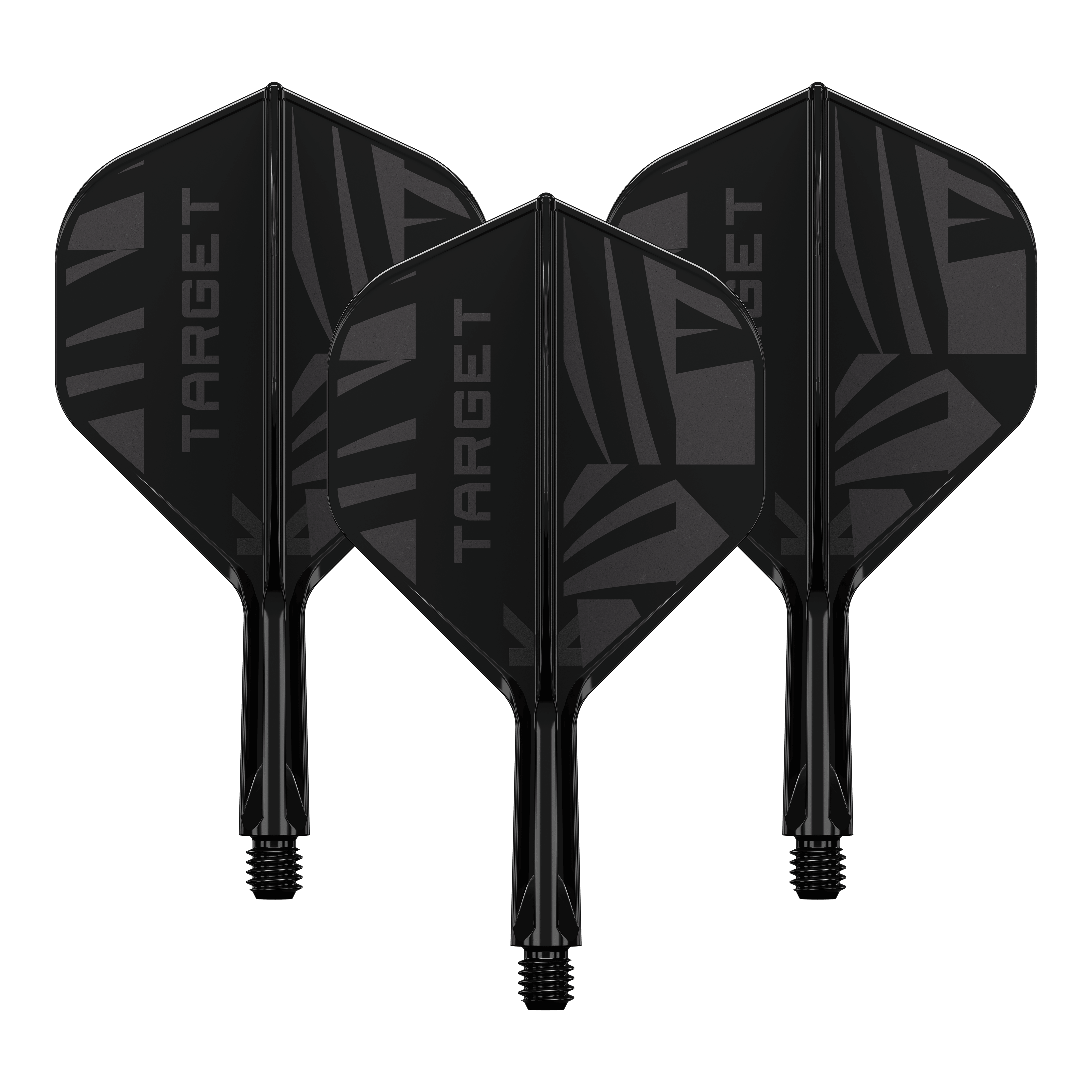 Target K-Flex Black No2 Standard Flights Das Foto zeigt ein Set Target K-Flex Black No2 Standard Flights in 19 mm. Die Flights sind nebeneinander präsentiert.