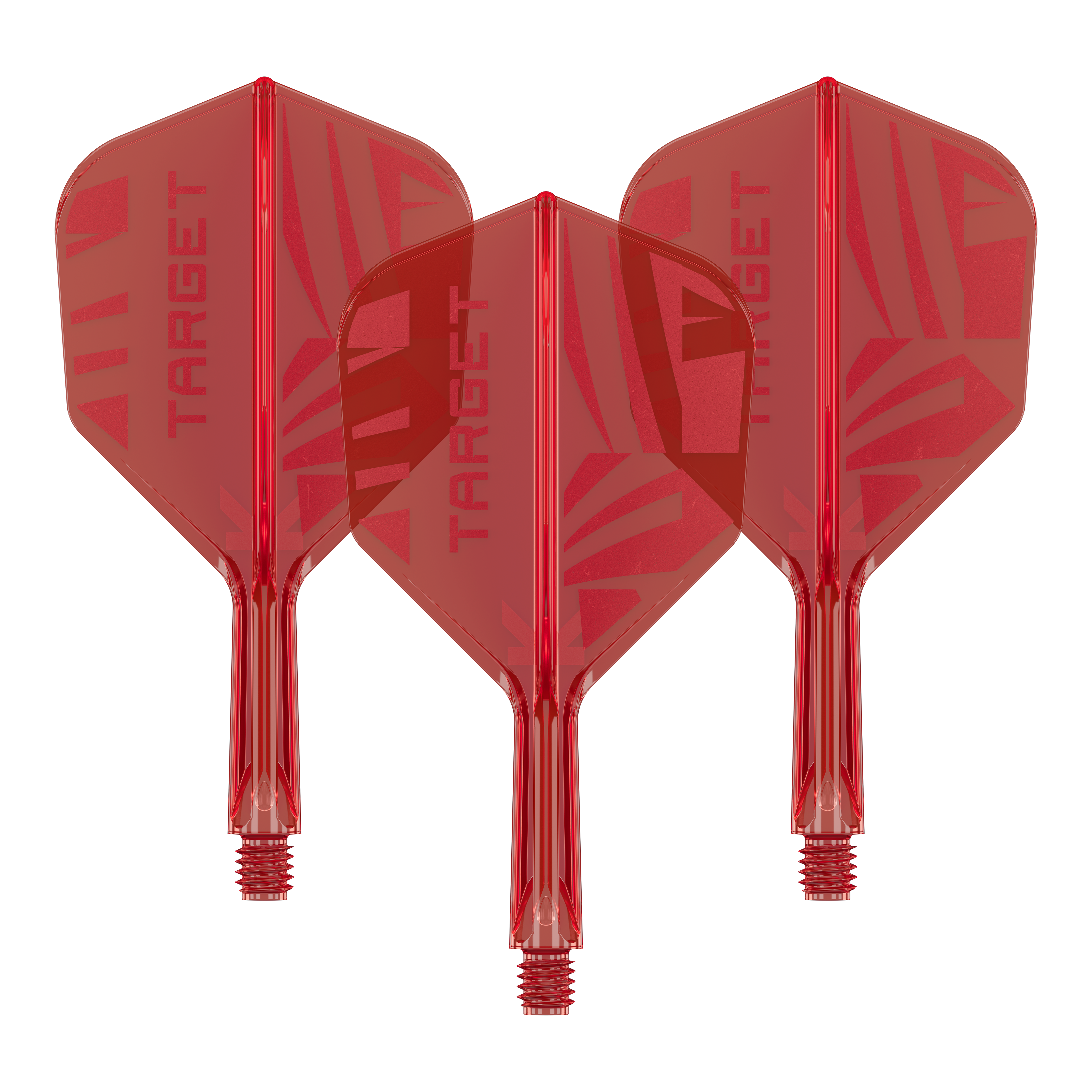 Target K-Flex Red No6 Flights Ein Set von Target K-Flex Red No6 Flights in 19 mm wird im Bild gezeigt. Die Flights sind eng angeordnet.