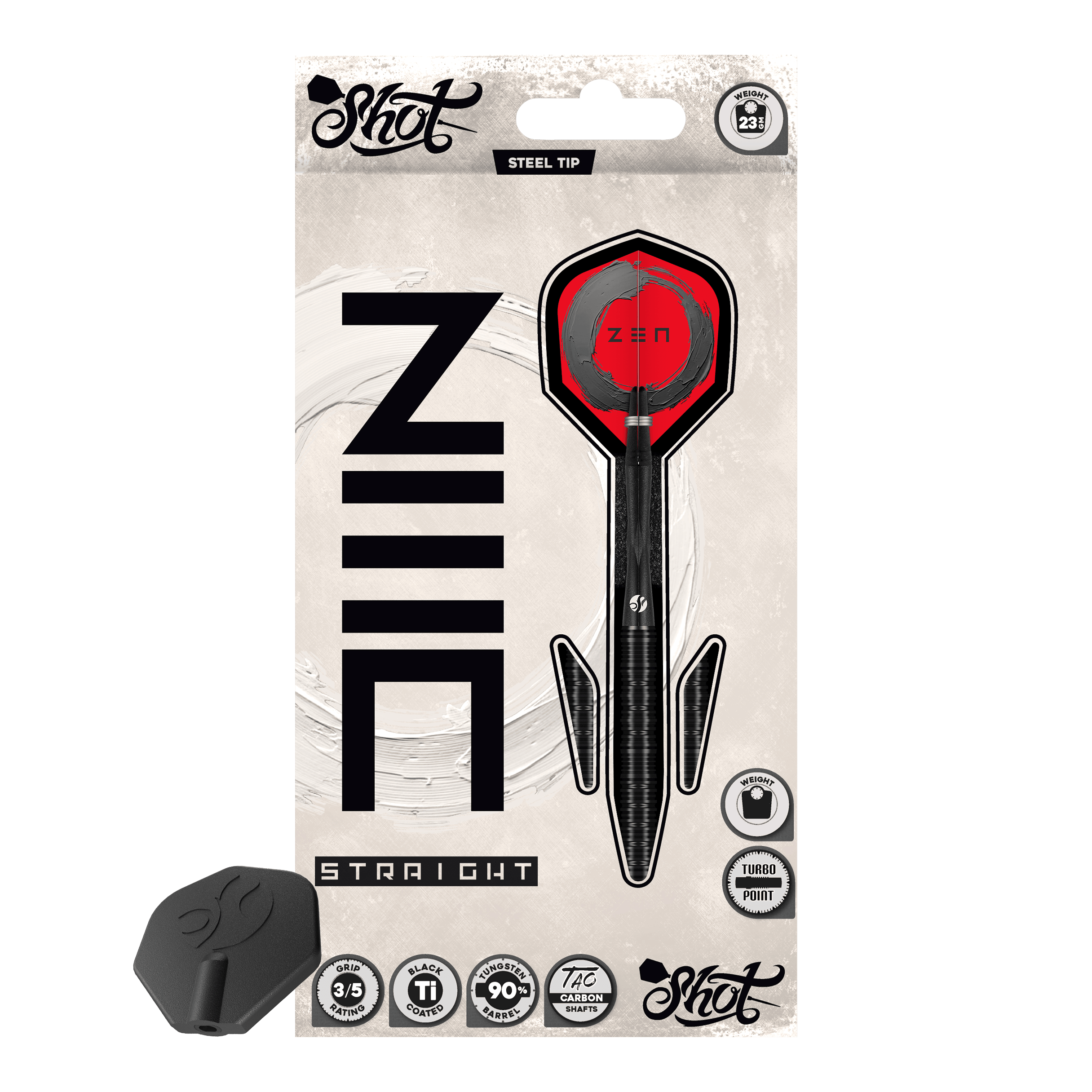 Shot ZEN Straight Turbo Point Steel Darts - 23g Dies ist ein Bild der Shot ZEN Straight Turbo Point Steeldarts - 23g. Die Steeldarts sind im Detail abgebildet.