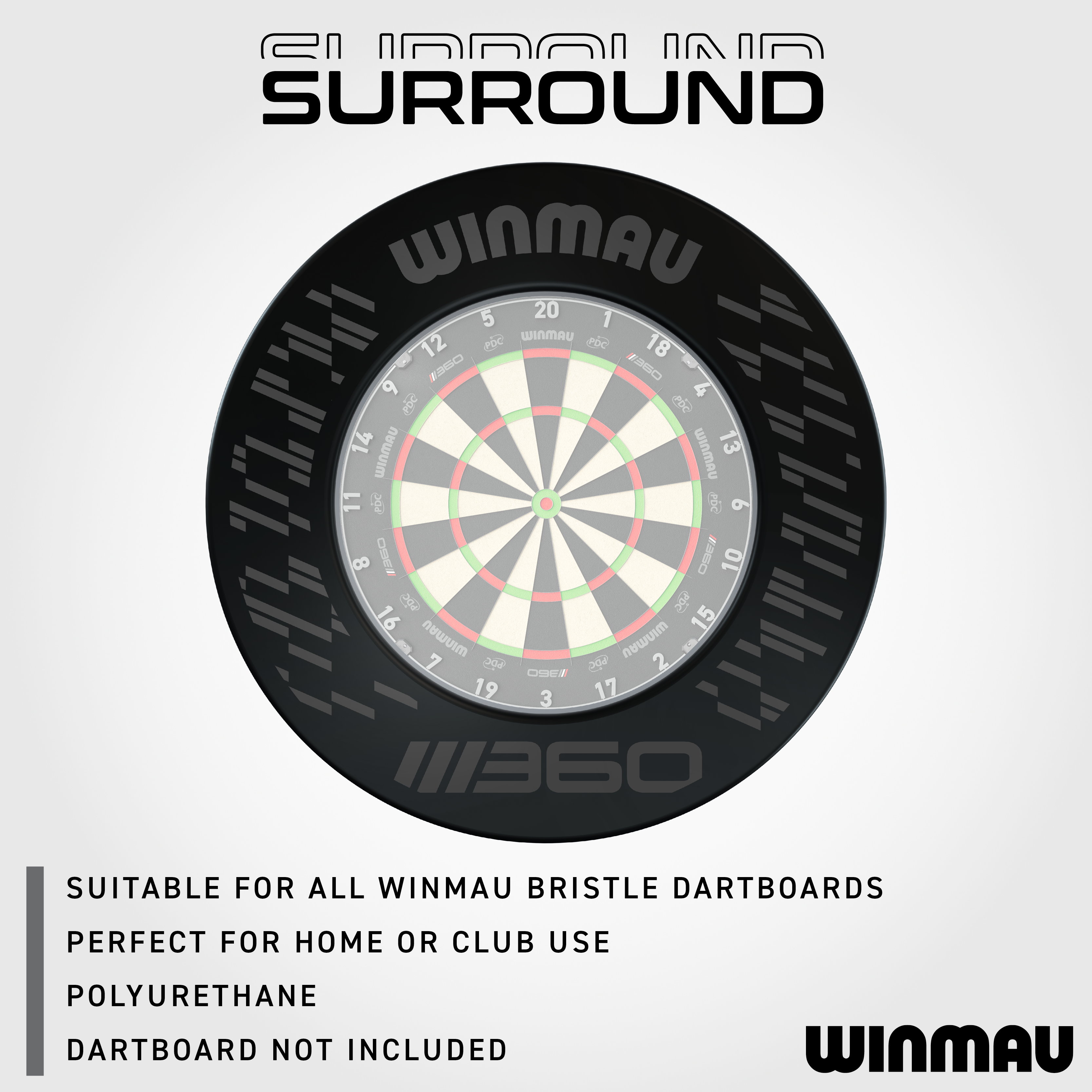 Winmau Blade 360 Dartboard Surround - Black Das Bild zeigt das Winmau Blade 360 Dartboard Surround in Schwarz. Es ist eine praktische Ergänzung zum Schutz der Wände beim Dartspielen.