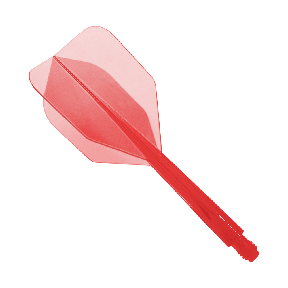 Condor Ax Clear Red Flight System Small - XL - 37.5 mm Das Bild zeigt ein rotes Dartflight-System mit integrierter Flight und Shaft. Es handelt sich um das Modell "Condor Axe Clear Red Flight-System Small - XL - 37,5 mm".