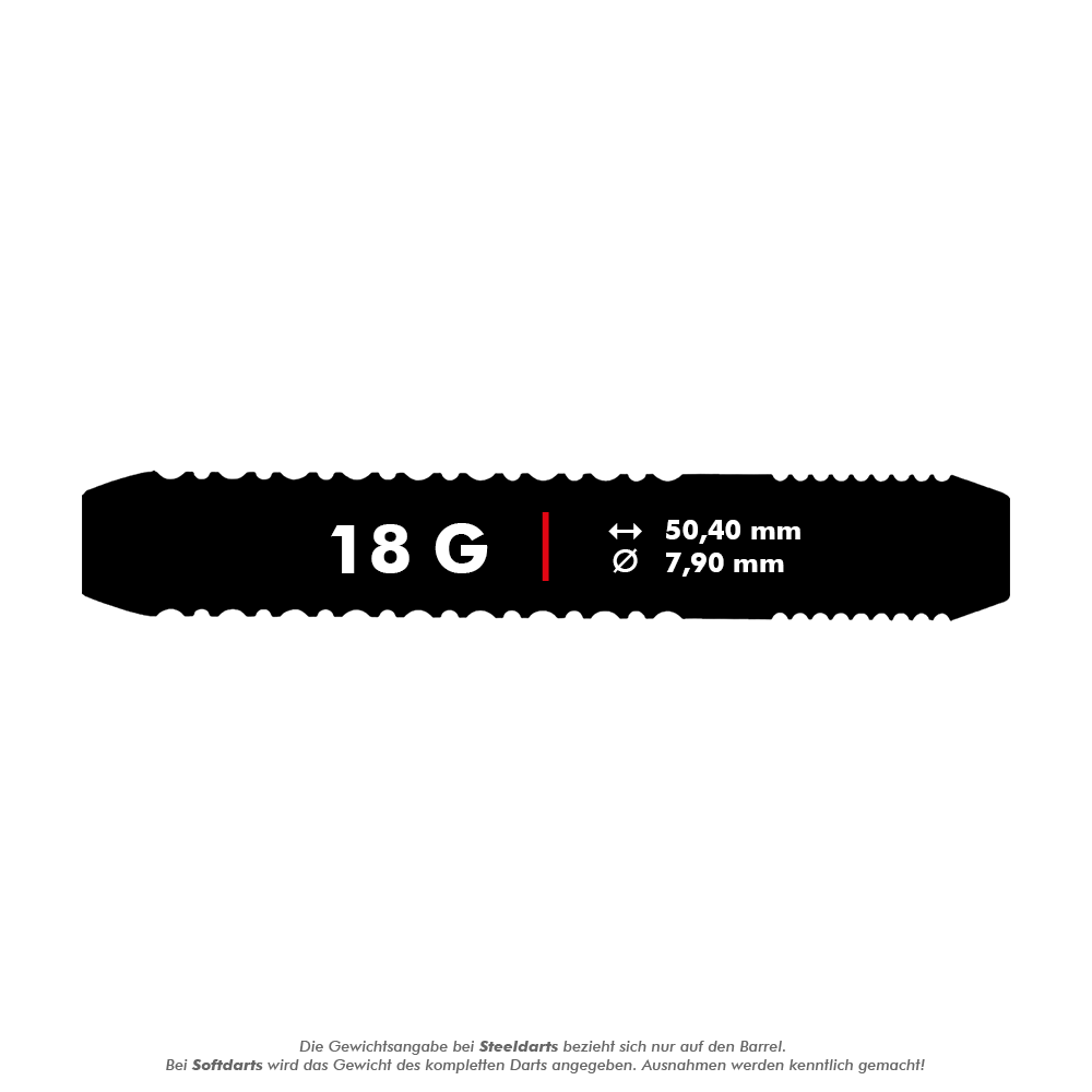 100540_Target_Adrian_Lewis_Silver_Jackpot_Softdarts_5_18g Das Bild zeigt den Target Adrian Lewis Silver Jackpot Softdart mit einem Gewicht von 18 Gramm. Die Maße des Darts sind 50,40 mm Länge und 7,90 mm Durchmesser.