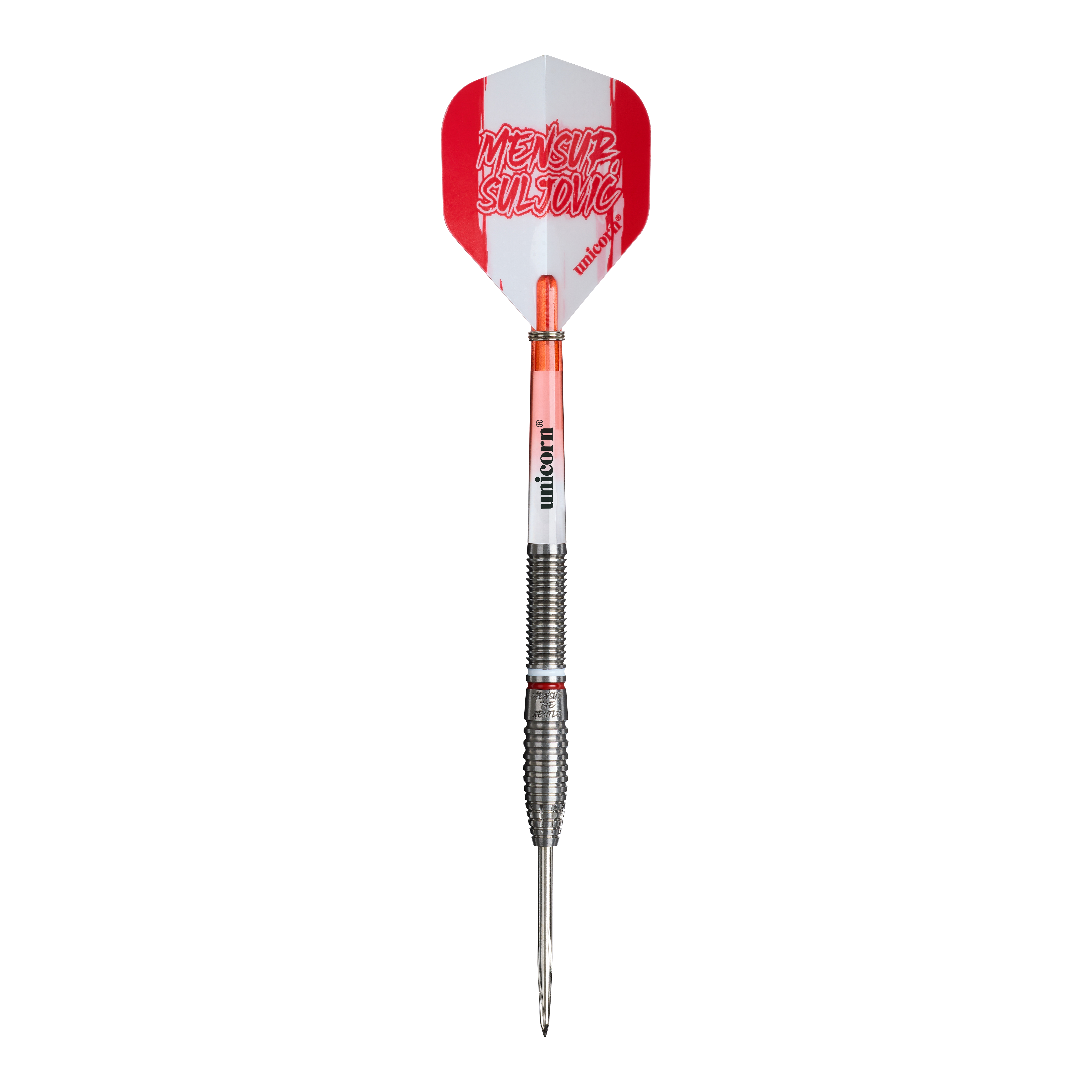 Unicorn Scale Suljovic The Gentle Steeldarts - 23g Auf diesem Bild sind die Unicorn Mensur Suljovic The Gentle Steeldarts - 23g abgebildet. Die Darts sind für präzises und kontrolliertes Spielen ausgelegt.