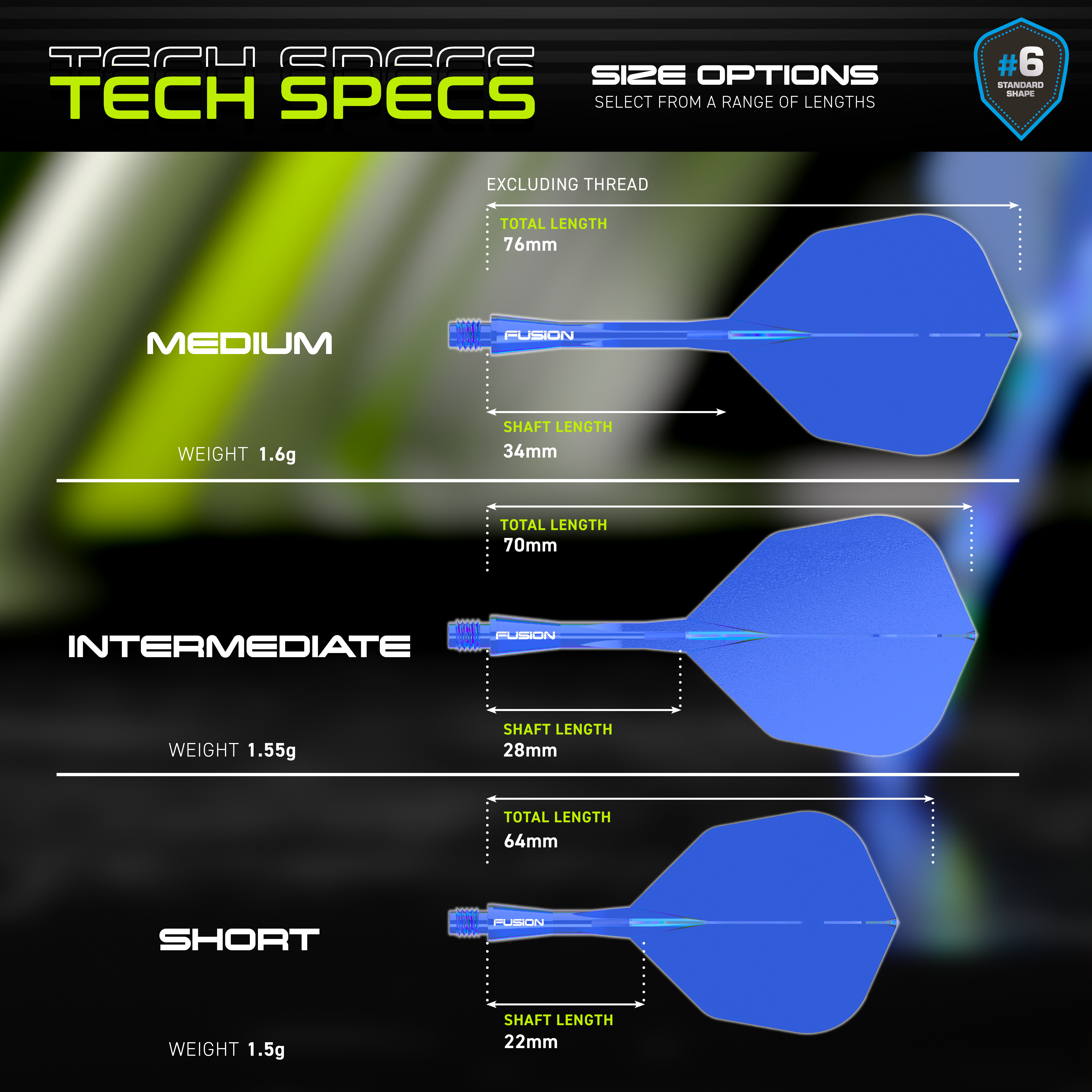 Winmau Fusion Flight Shaft System No6 Blue Dieses Bild zeigt das Winmau Fusion Flight-Shaft-System No6 in Blau. Es handelt sich um ein hochwertiges Dartzubehör.