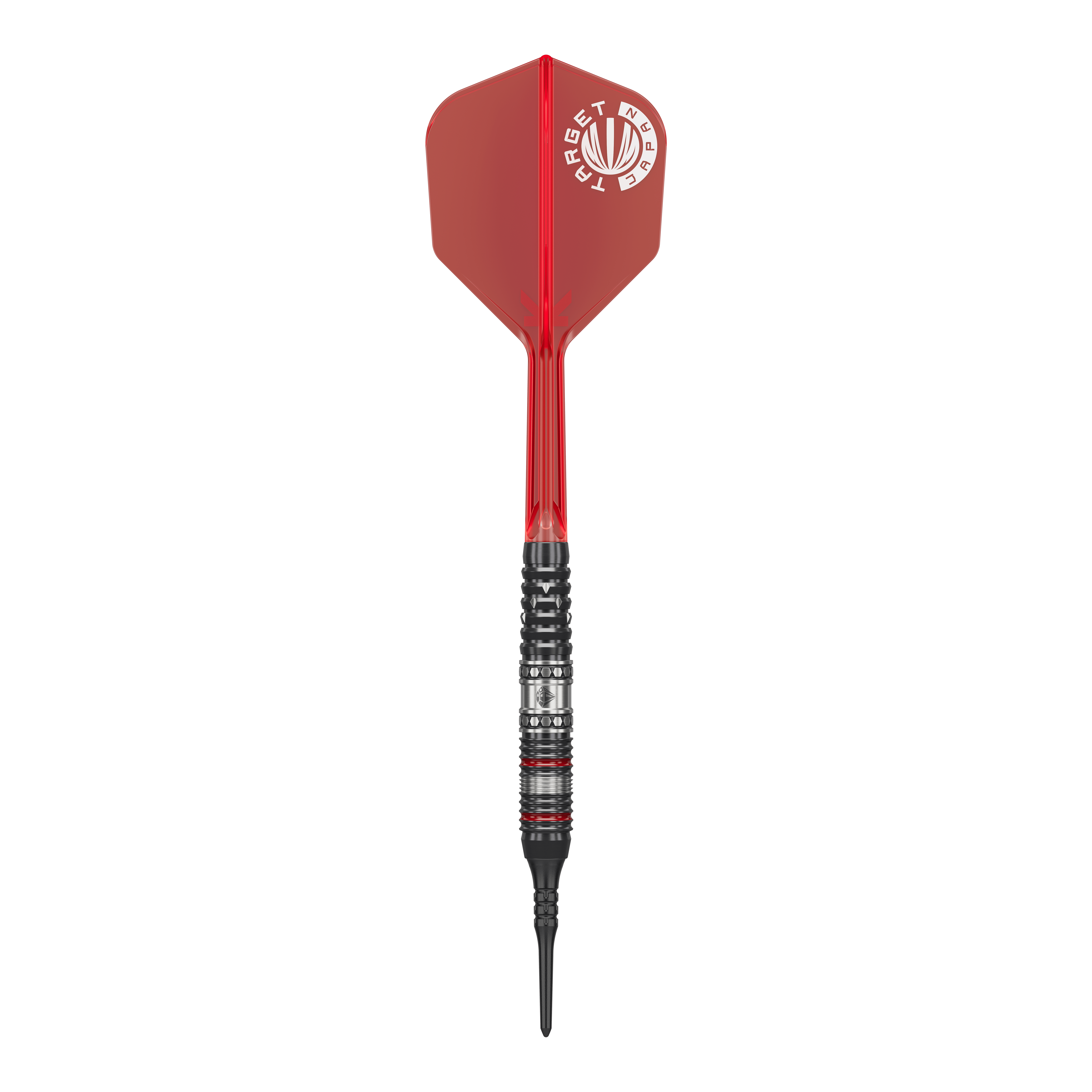 Target Japan Prime Series Diamond GEN3 Soft Darts - 18g Auf dem Bild ist ein Softdart aus der Target Japan Prime Series Diamond GEN3 mit einem Gewicht von 18g zu sehen. Der Dart hat eine rote Flight und einen schwarz-silbernen Schaft mit feinen Details.