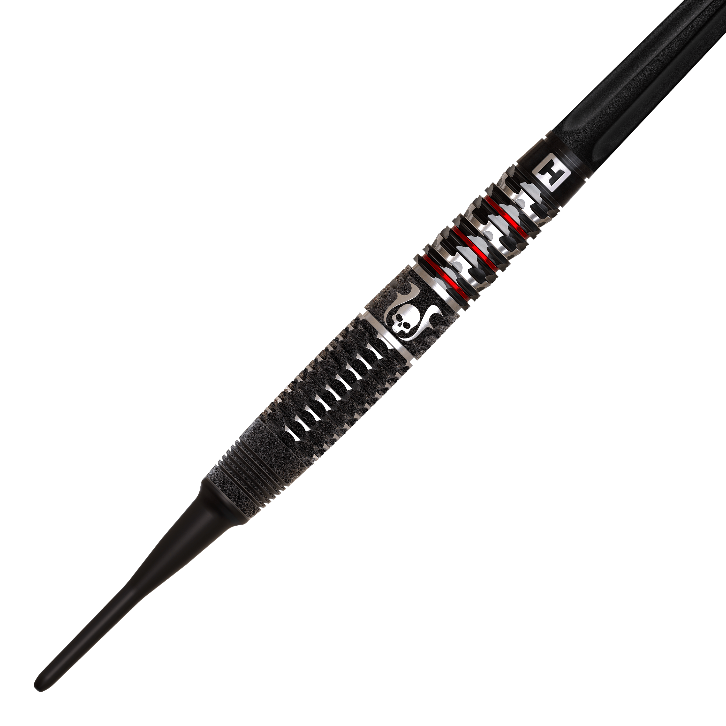 Harrows Ryan Searle Geo Softdarts mit 20g sind zu sehen. Die Form ist stromlinienförmig und glänzend.