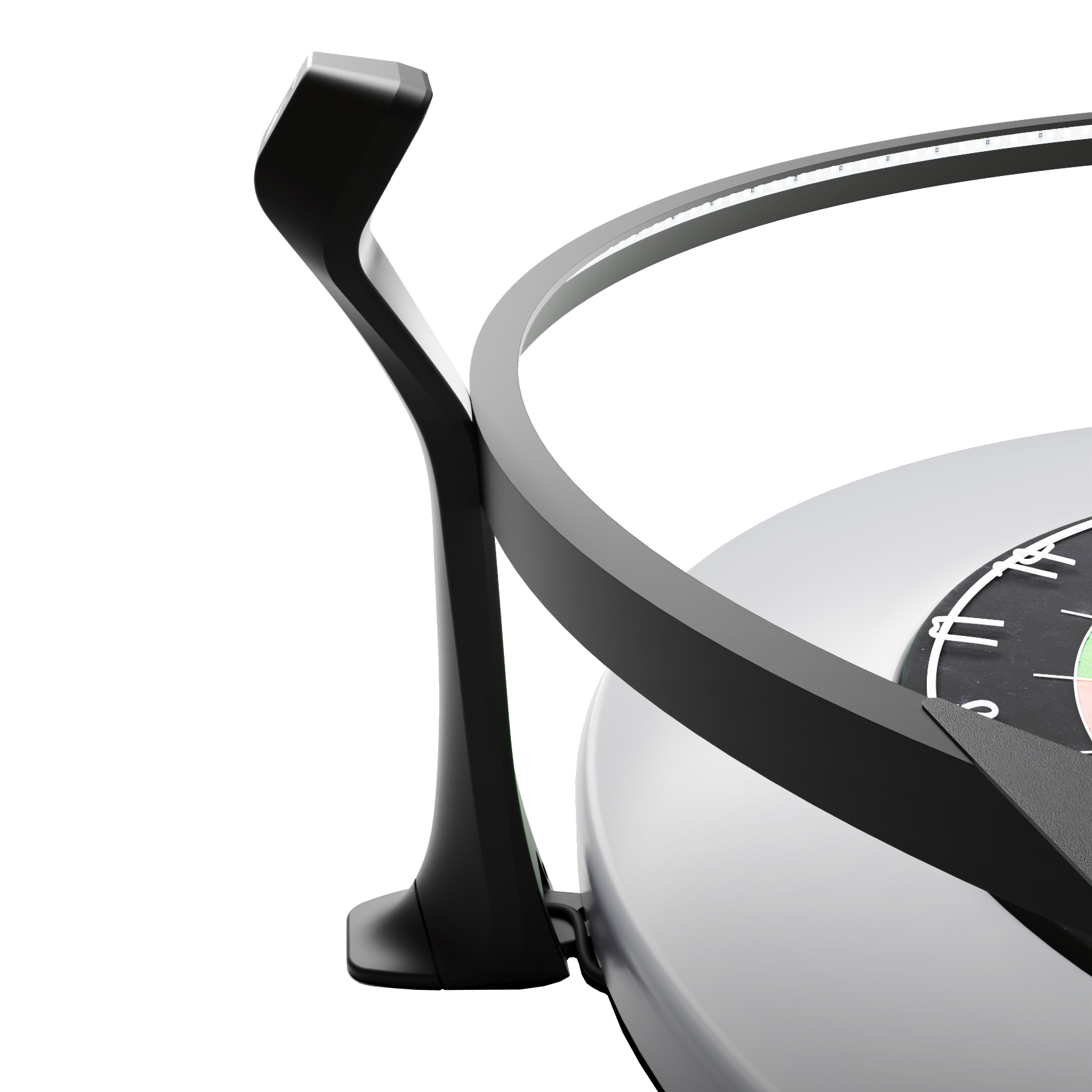 Scolia Home 2 FLEX - Electronic Autoscoring System with Lighting Ring 2026 Das Bild zeigt einen Teil des Scolia Home 2 FLEX, einem elektronischen Score-System mit Beleuchtungsring. Man sieht den schwarzen Befestigungsarm und den beleuchteten Ring rund um ein Dartboard.