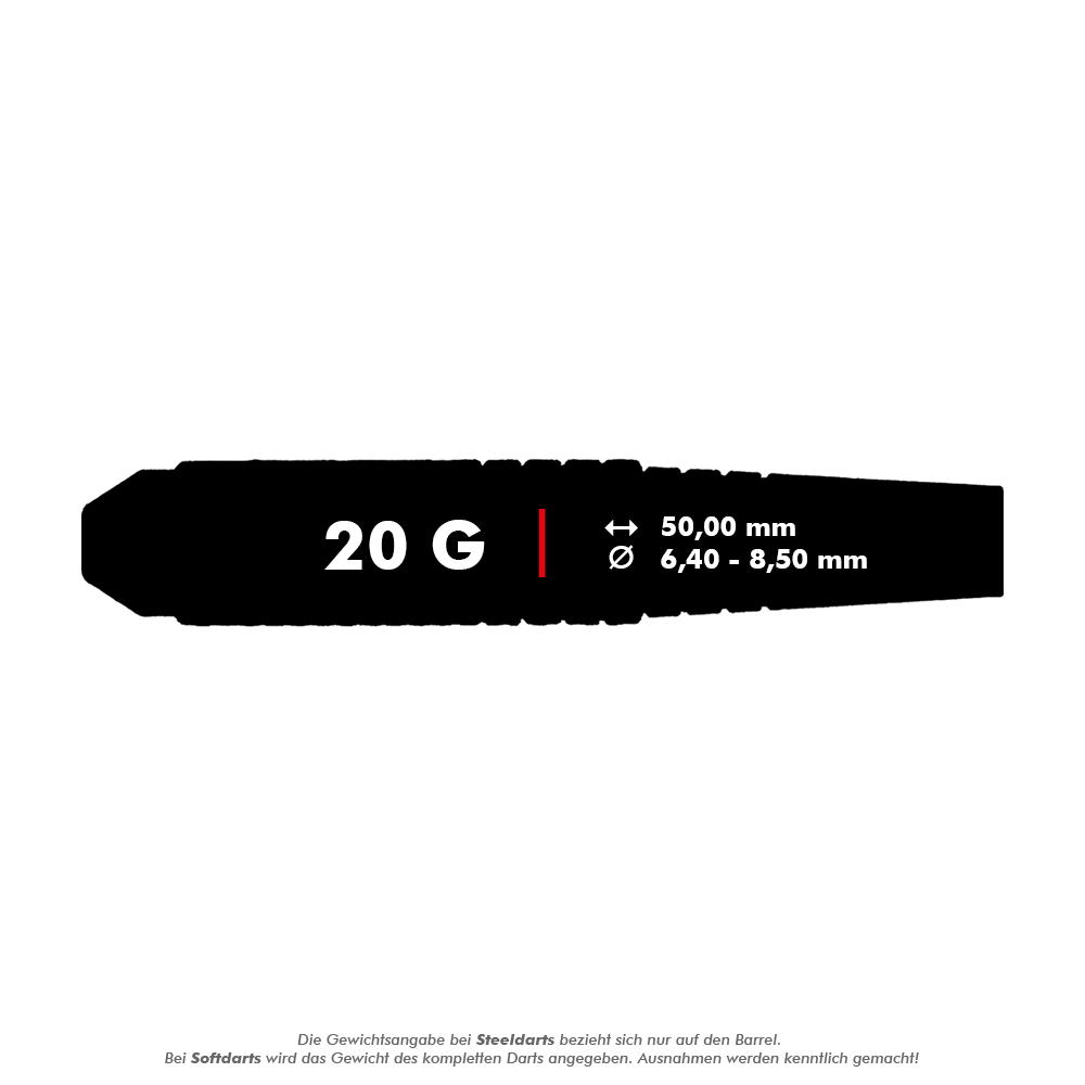 MCST7_McDart_Nickel_Silver_Steeldarts_5_20gQLPITytjxXOLQ Das Bild zeigt die McDart Nickel Silver Steeldarts mit einem Gewicht von 20 Gramm. Die Maße des Barrels sind 50,00 mm Länge und 6,40–8,50 mm Durchmesser.