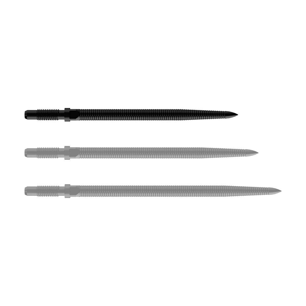 Bulls NL Convertible Point Dart Tips - Micro Grip - Black Zu sehen ist eine schwarze Dartspitze mit feiner MicroGrip-Struktur. Das Produkt heißt BU57704_BullsNL_Convertible_Points_MicroGrip_Schwarz_32mm_1.