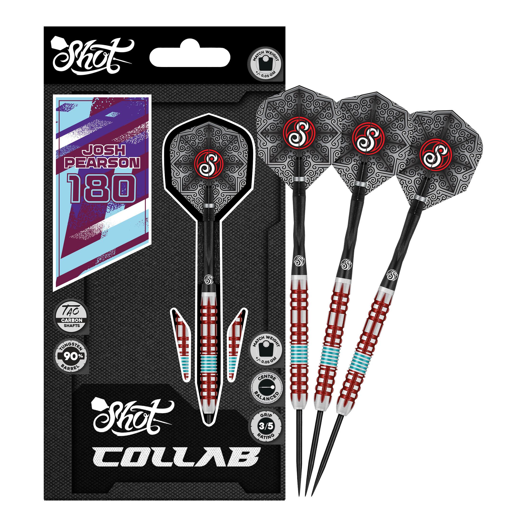 Shot Collab Pro Series Josh Pearson Steeldarts - 23g Das Produkt Shot Collab Pro Series Josh Pearson Steeldarts - 23g wird gezeigt. Die Darts besitzen eine präzise Verarbeitung für maximale Leistung.