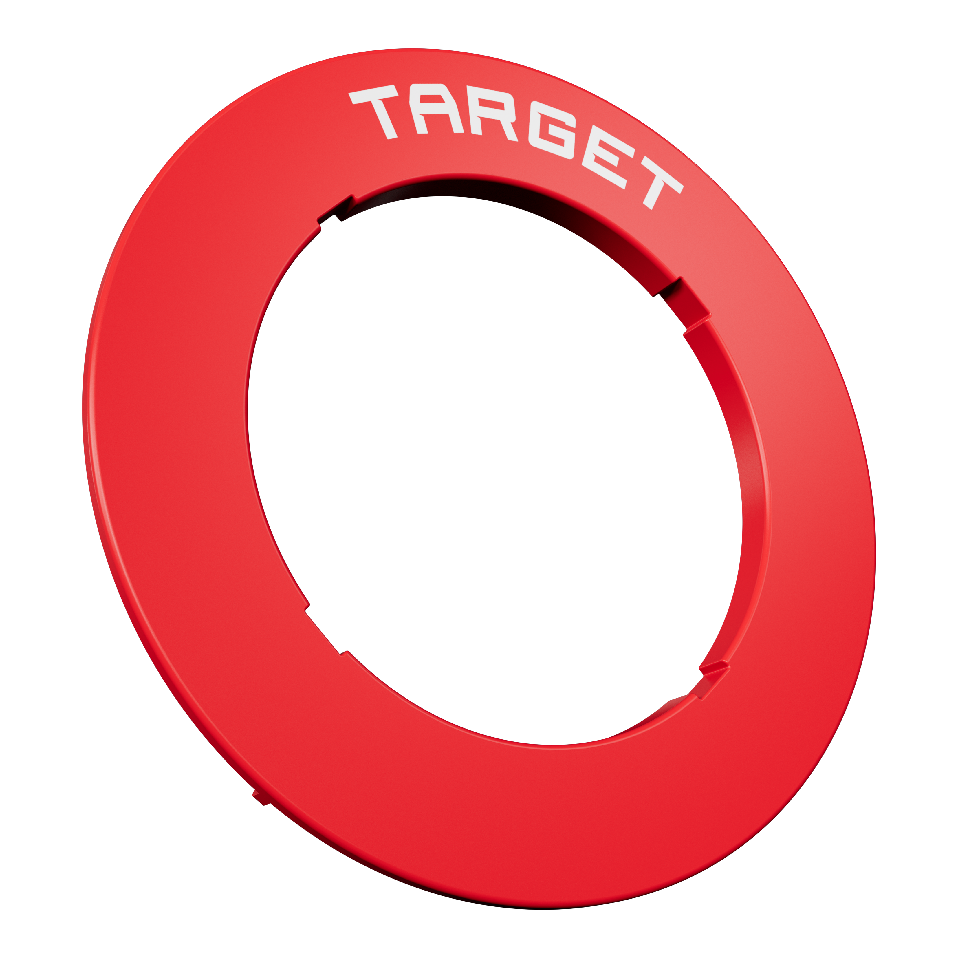Target Notched Dartboard Surround Das Bild zeigt eine rote Dartboard-Umrandung. Die Oberfläche ist glatt und gleichmäßig.