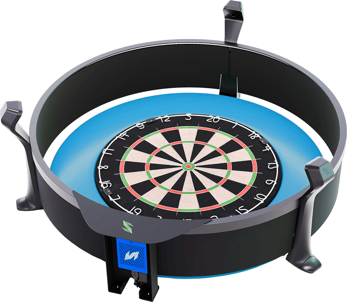 Abgebildet ist das Scolia Home 2 FLEX elektronische Punktesystem mit Beleuchtungsring. Das Produkt dient der elektronischen Punkteerfassung beim Darts.