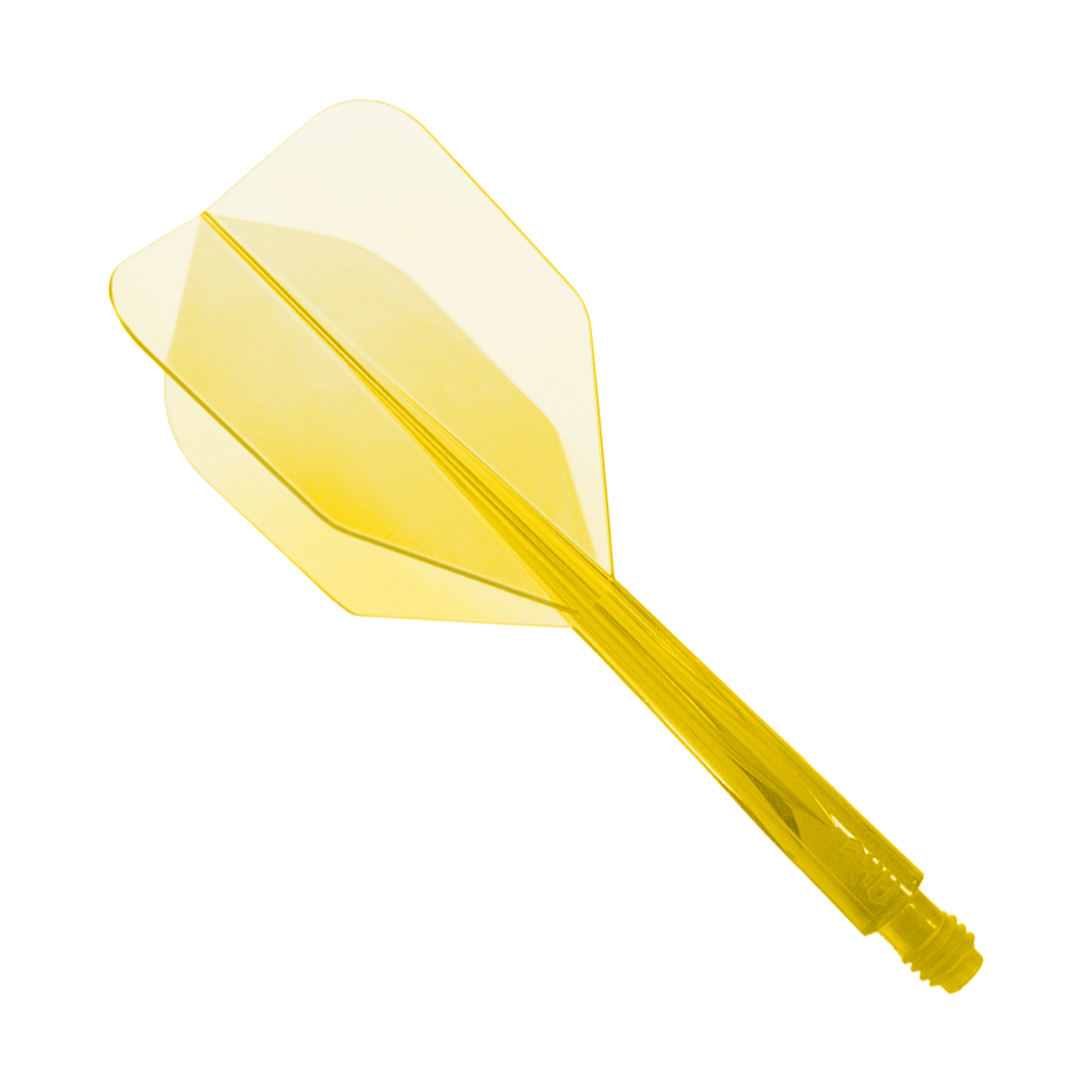 Condor Ax Clear Yellow Flight System Small - XL - 37.5 mm Das Bild zeigt das Produkt "Condor Axe Clear Yellow Flight-System Small - XL - 37,5 mm". Es handelt sich um einen gelben, transparenten Flightschaft für Dartpfeile.