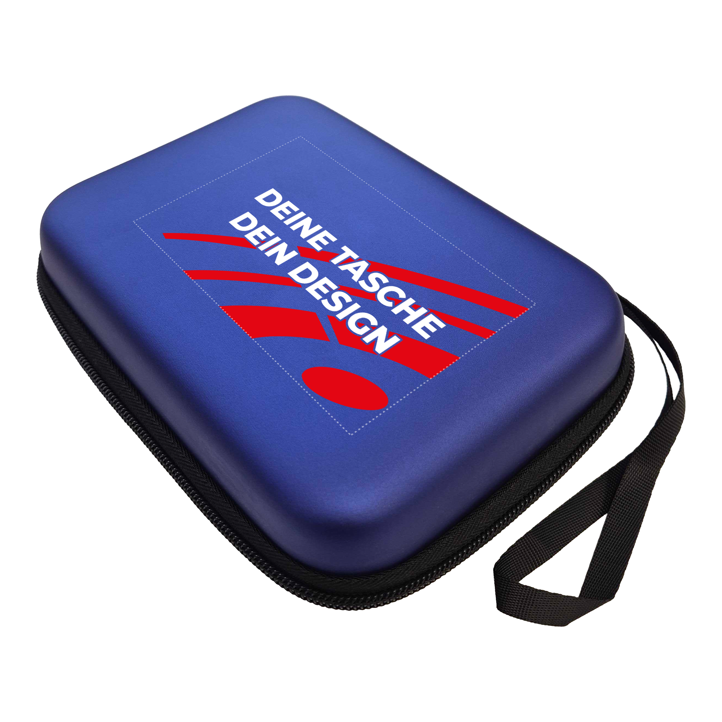 System-4 dart case with your design Das Bild zeigt ein McDart System4 Dartcase in Blau Metallic. Das Etui ist geschlossen dargestellt.