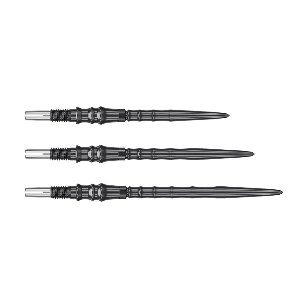 Das Bild zeigt die Target Japan Premium Swiss Point Steeldartspitzen in Schwarz. Die Spitzen sind robust und bieten einen sicheren Halt im Board.