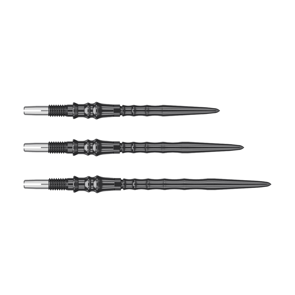 Target Japan Premium Swiss Point Steel Dart Tips - Black Das Bild zeigt die Target Japan Premium Swiss Point Steeldartspitzen in Schwarz. Die Spitzen sind robust und bieten einen sicheren Halt im Board.
