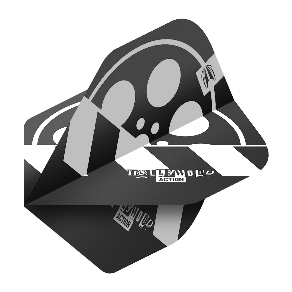 Das Bild zeigt die Target Pro Ultra Chris Dobey Hollywood Action No2 Standard Flights. Die Flights sind schwarz-weiß gestaltet und tragen den Schriftzug "HOLLYWOOD ACTION".