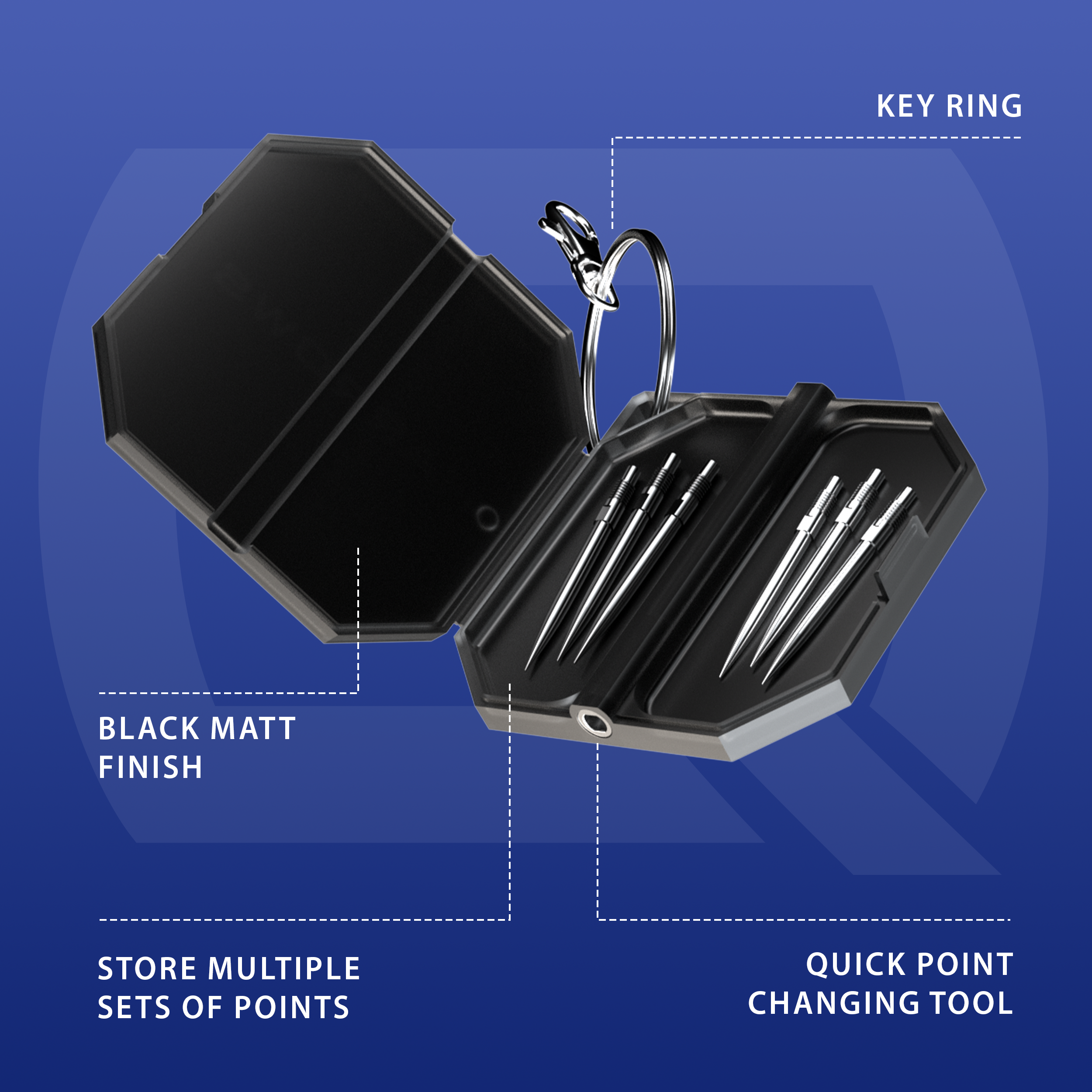 Harrow's Premium Quick Point Tool Case Dieses Bild zeigt das Harrows Premium Quick Point Tool Case. Es ist speziell für Dartsportzubehör entwickelt worden.