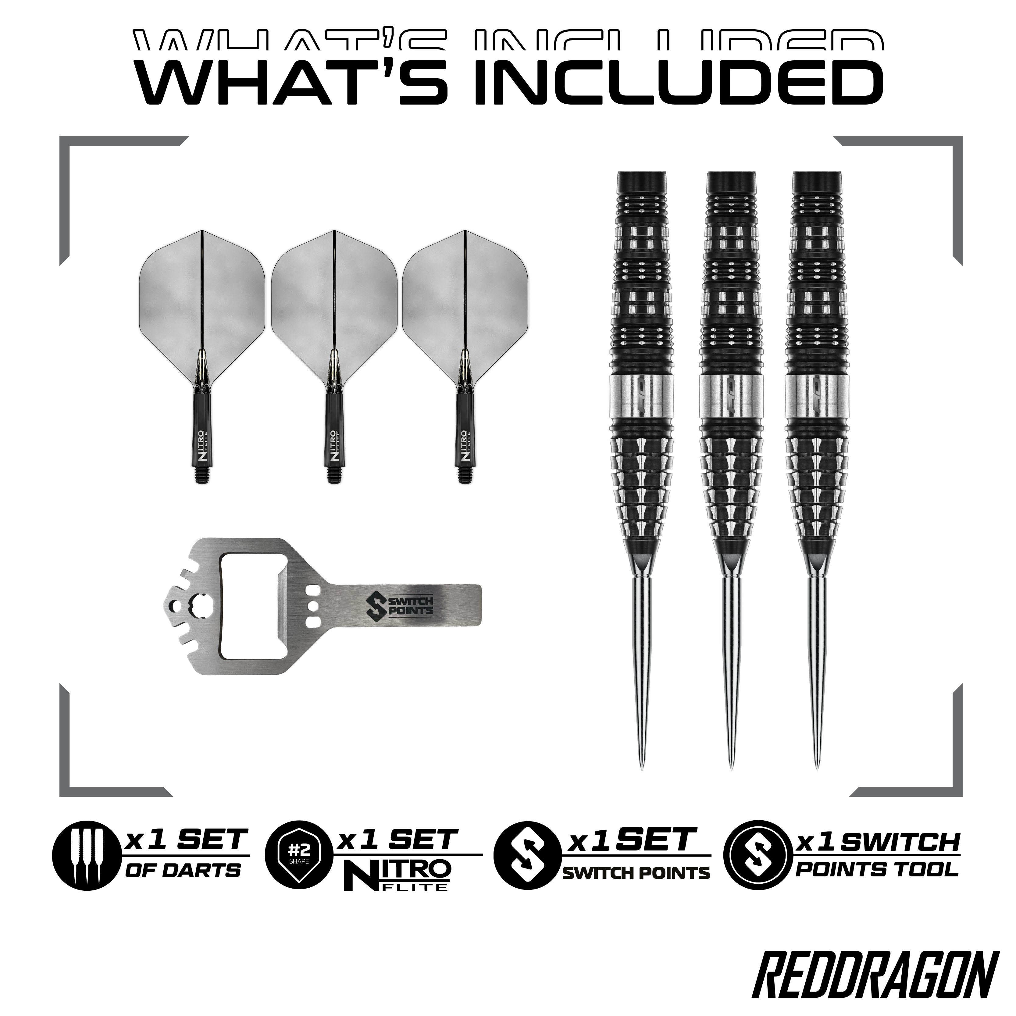 Abgebildet sind die Red Dragon Recon Torpedo Steeldarts - 23g. Dieses Produkt ist für Präzision und hohe Leistung entwickelt.