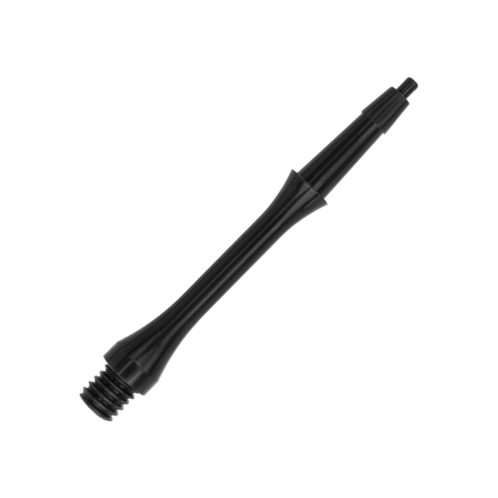 HRC-12602_Harrows_Clic_Slim_Shafts_Black_23mm_2 Das Bild zeigt einen schwarzen Harrows Clic Slim Shaft. Es handelt sich um ein schlankes Kunststoffteil für Darts.