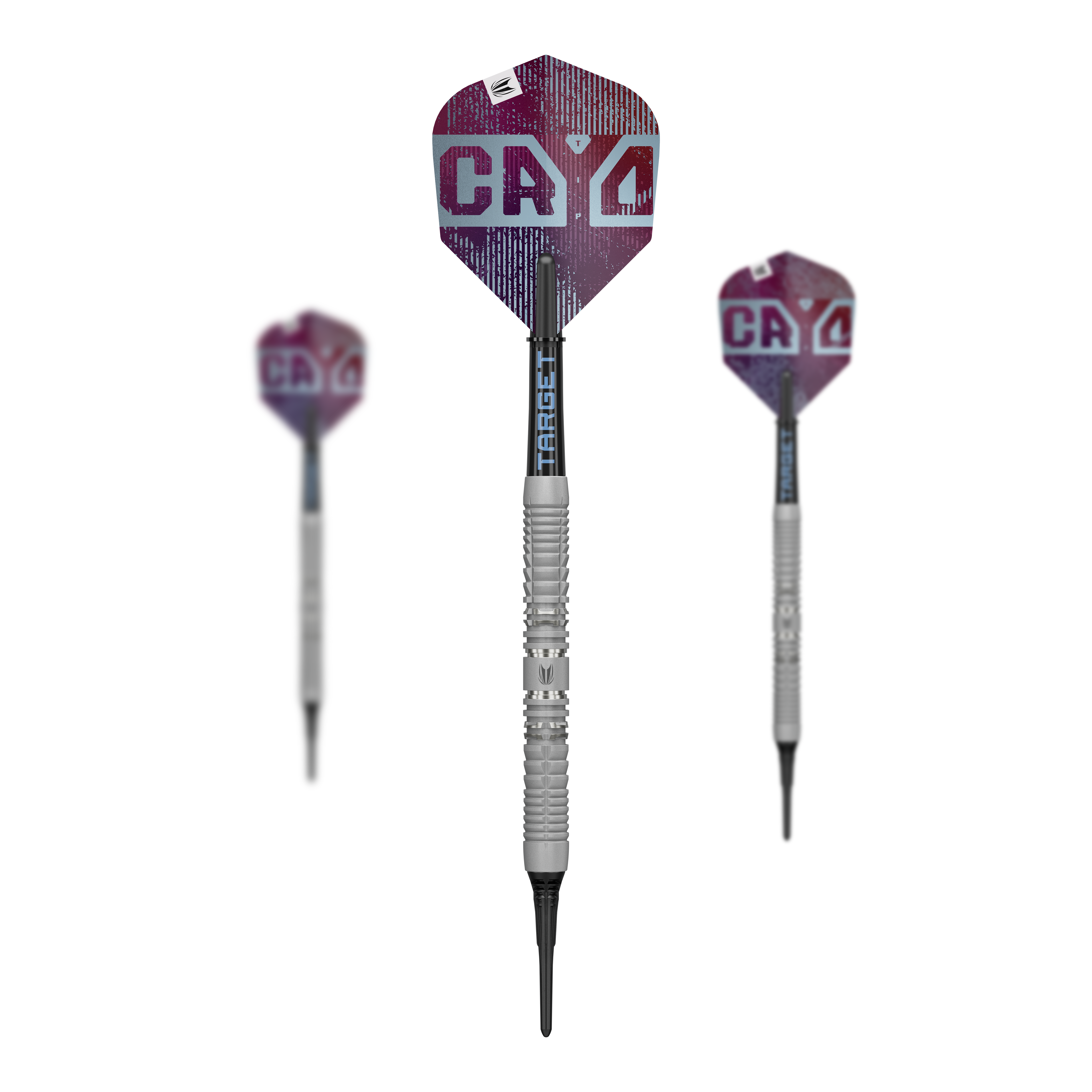 Das Bild zeigt ein Set der Target Cryo 12 Softdarts. Die Verpackung mit mehreren Darts ist sichtbar.