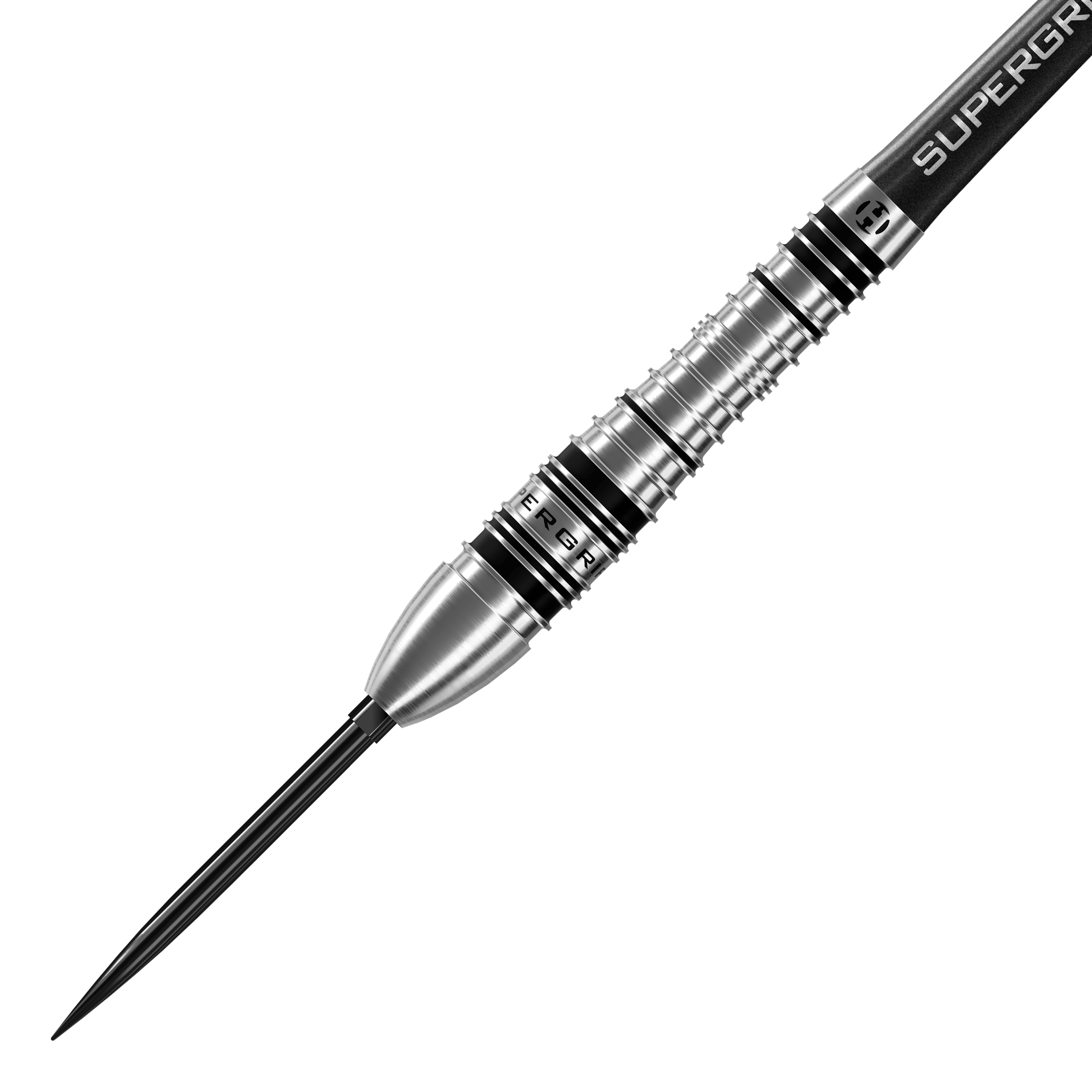 Abgebildet sind die Harrows Supergrip Bomb Quick Point Steeldarts. Es handelt sich um Steeldarts mit spezieller Supergrip-Technologie.