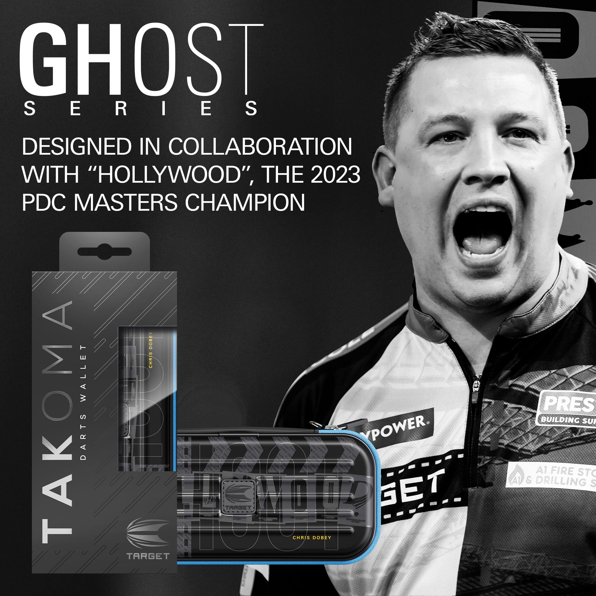 Takoma Ghost Series Chris Dobey dart case Zu sehen ist das Dartcase der Takoma Ghost Series Chris Dobey. Das Produkt wurde für Darts-Fans gestaltet und ist hochwertig verarbeitet.